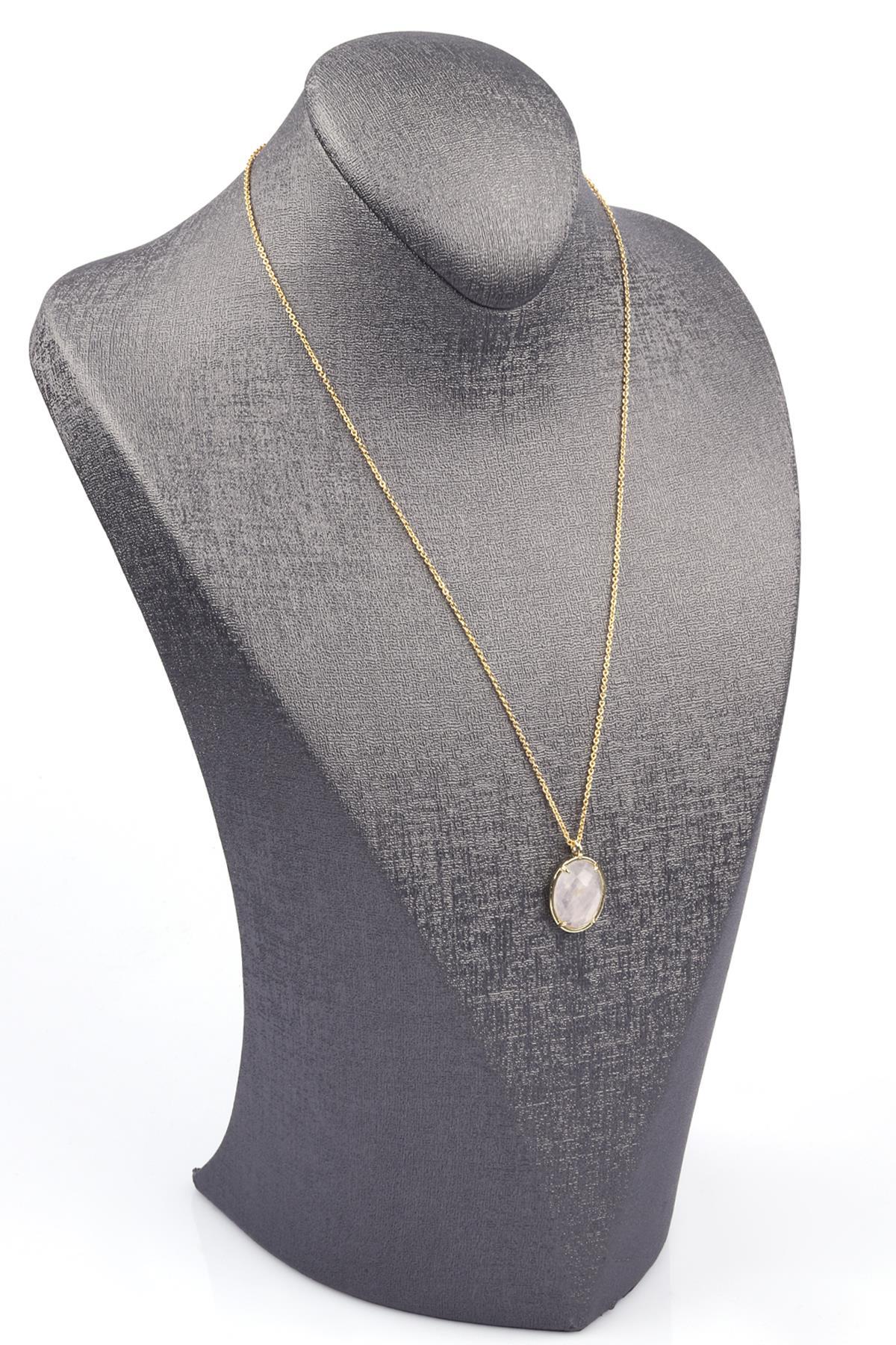 Ametist Doğal Taş Gold Renkli Kolye