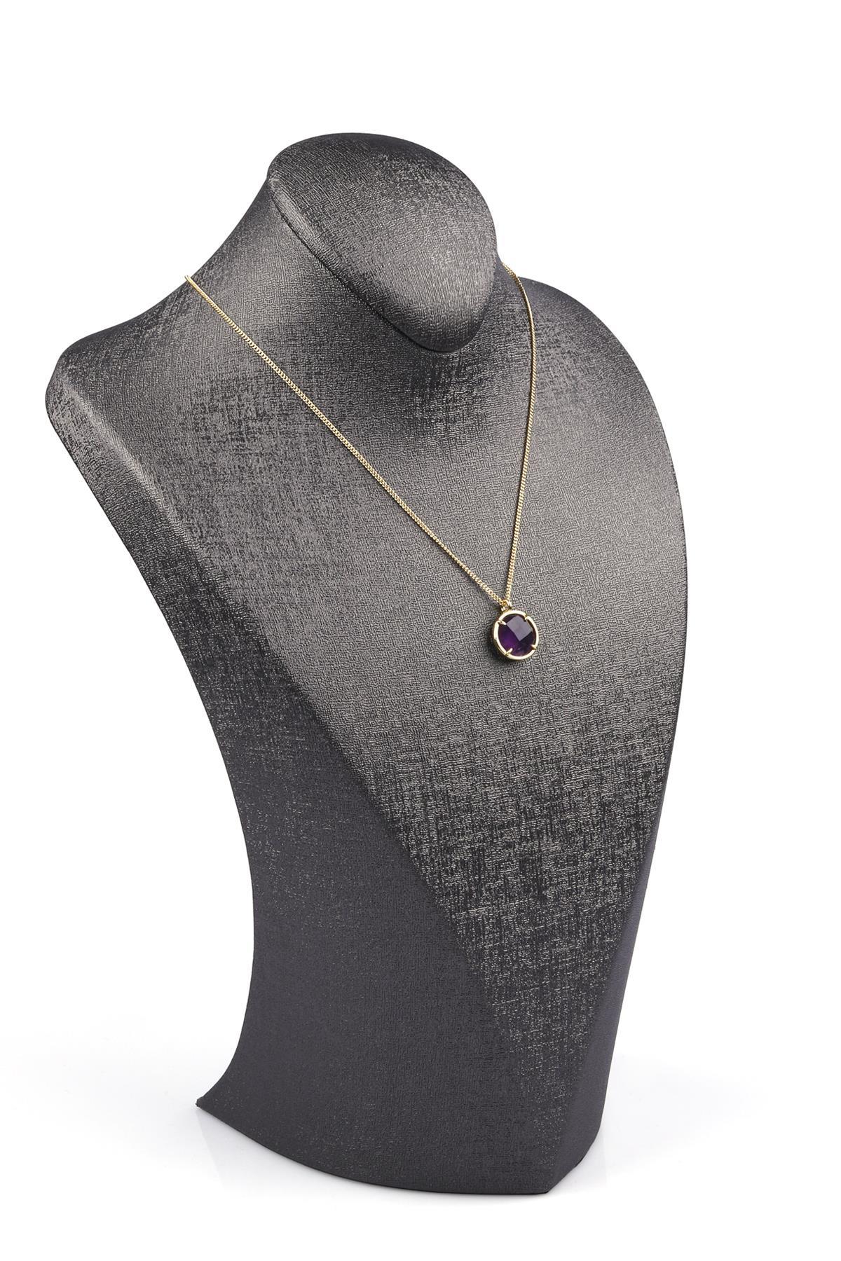 Ametist Doğal Taş Gold Renkli Kolye