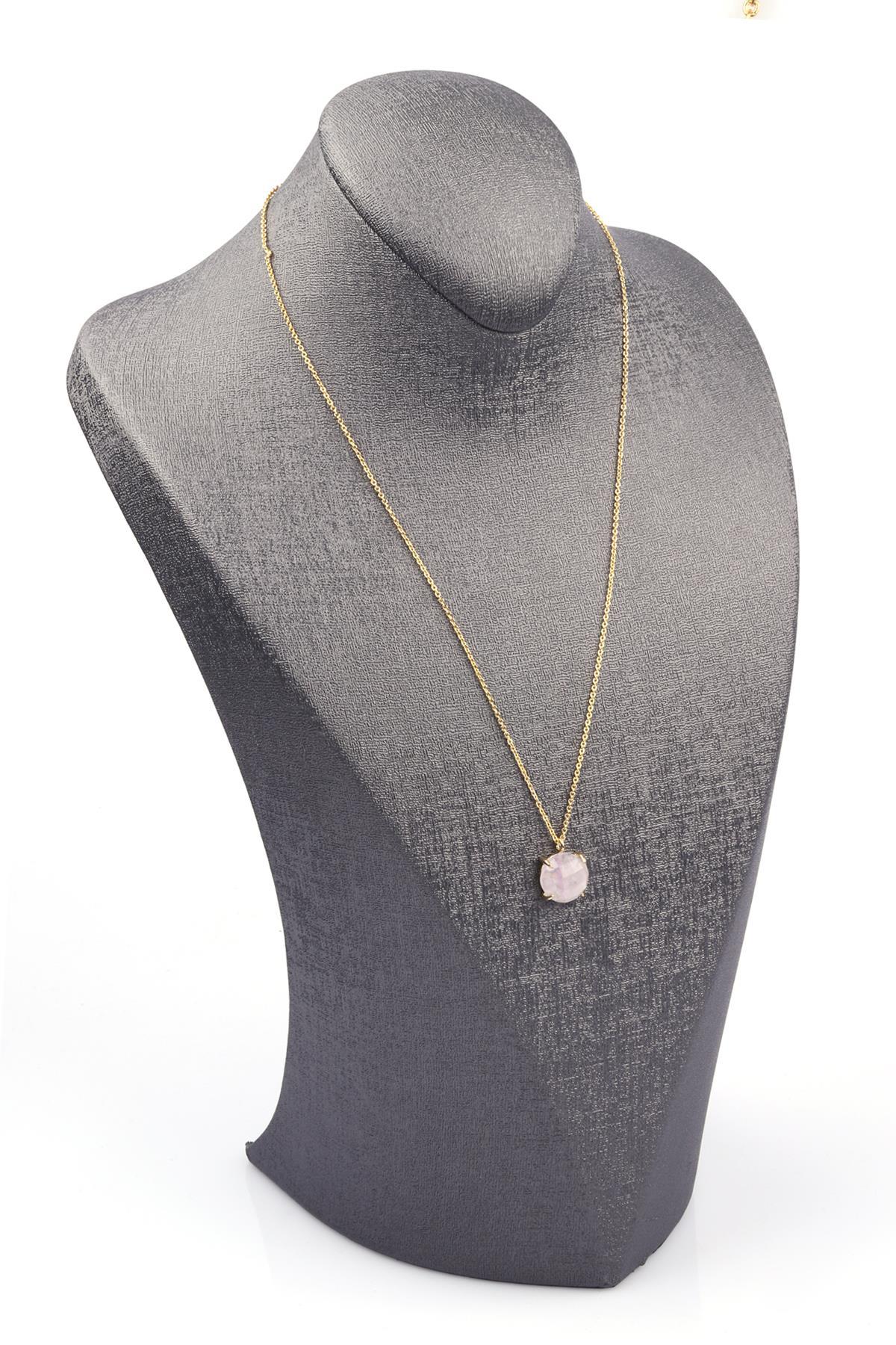 Ametist Doğal Taş Gold Renkli Kolye