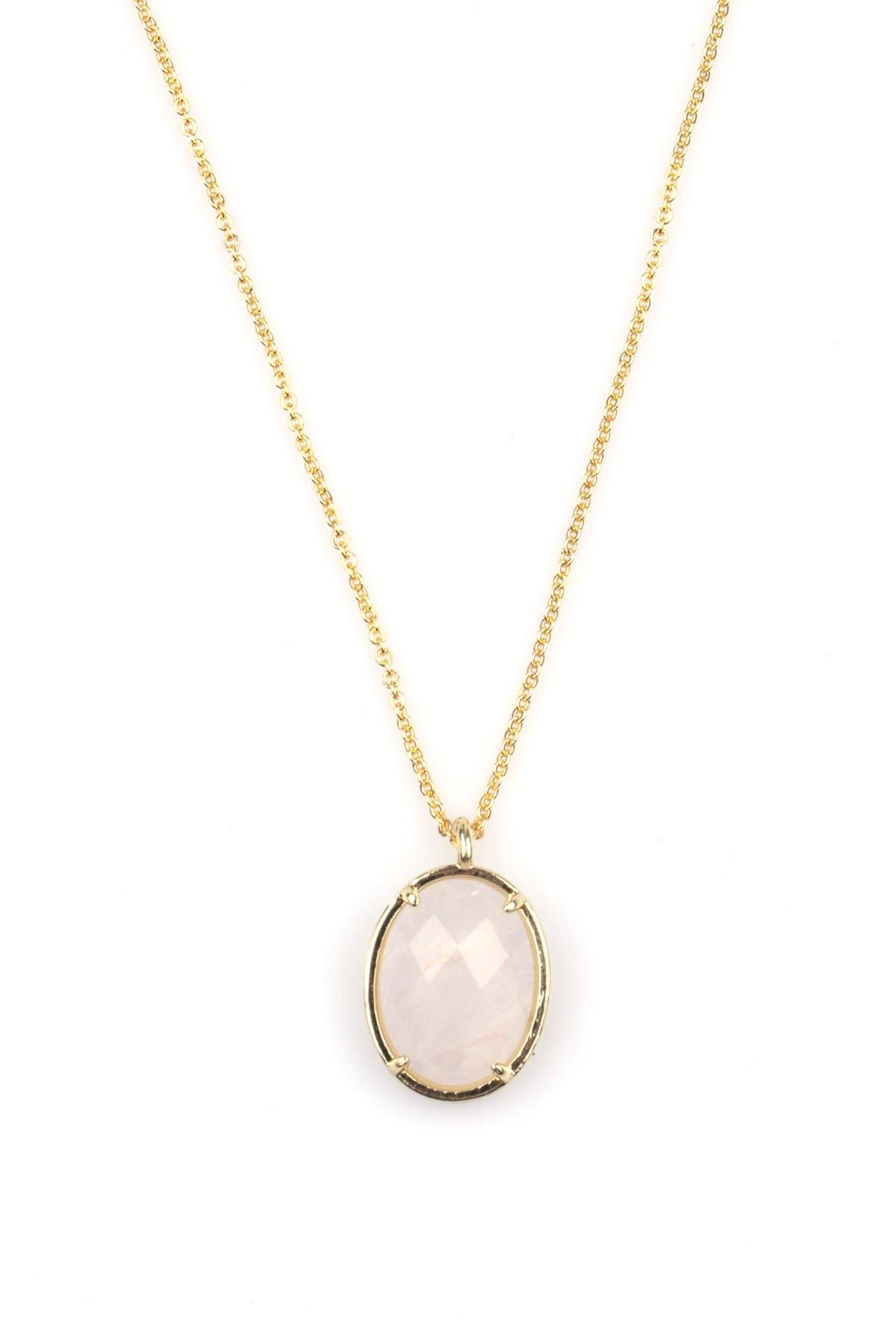 Ametist Doğal Taş Gold Renkli Kolye