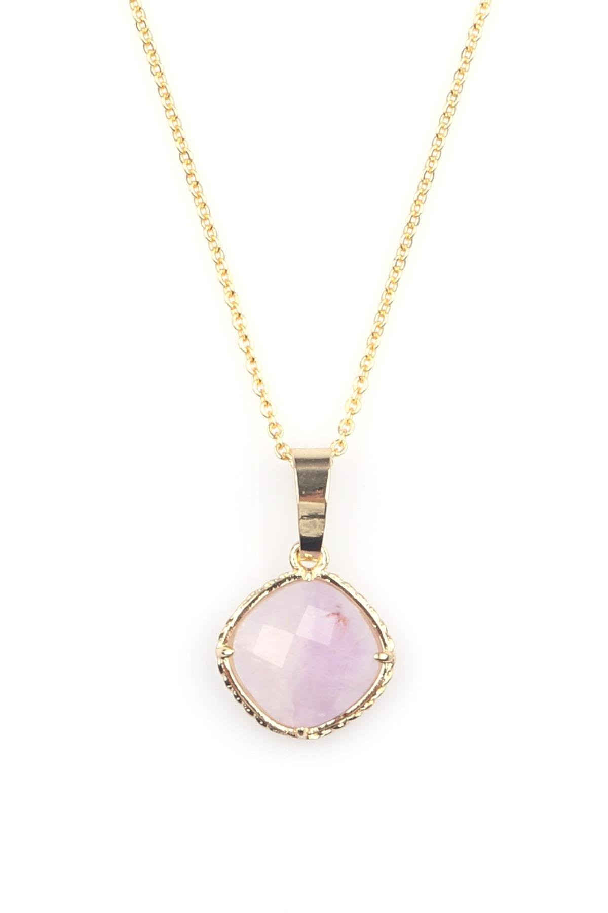 Ametist Doğal Taş Gold Renkli Kolye