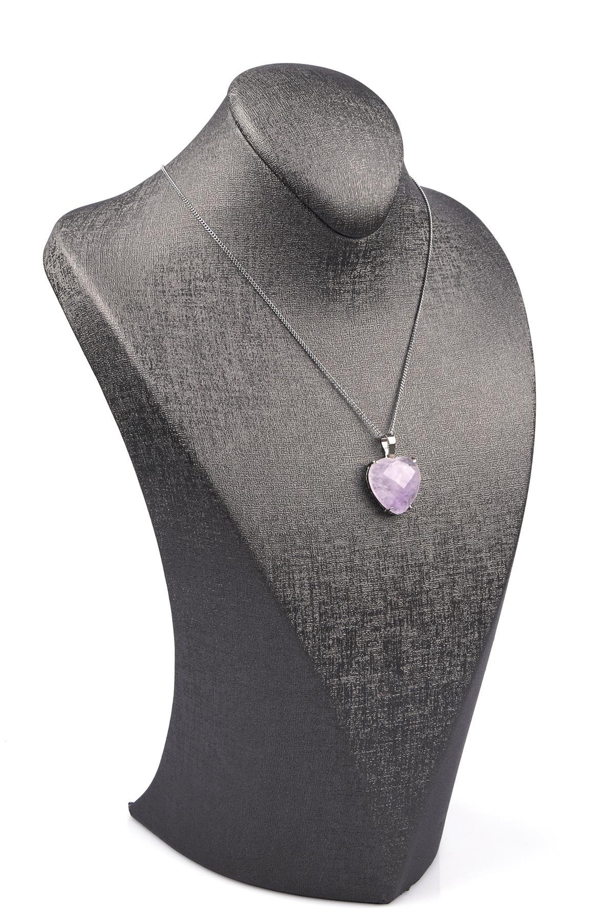 Ametist Doğal Taş Gümüş Renkli Kolye