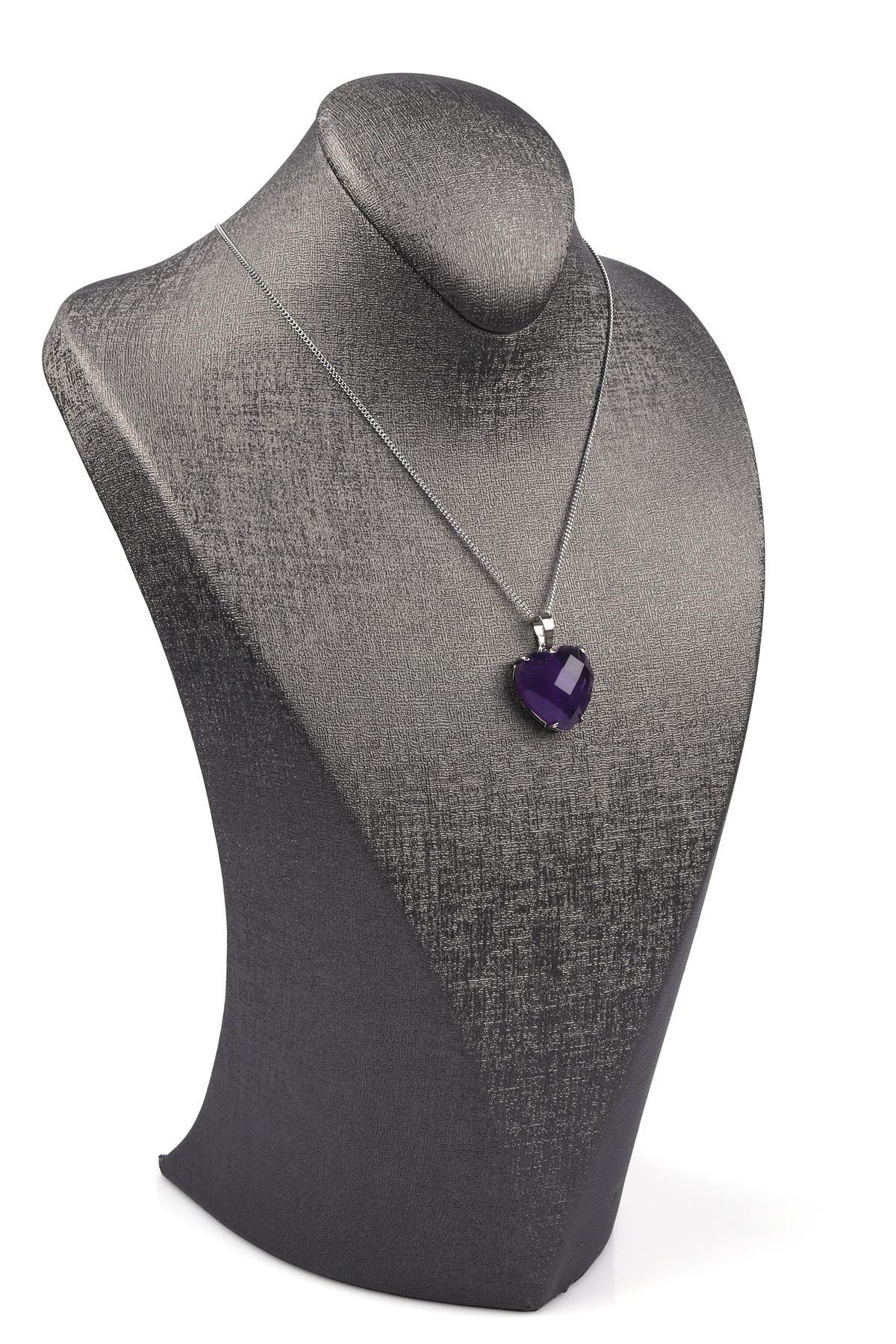 Ametist Doğal Taş Gümüş Renkli Kolye