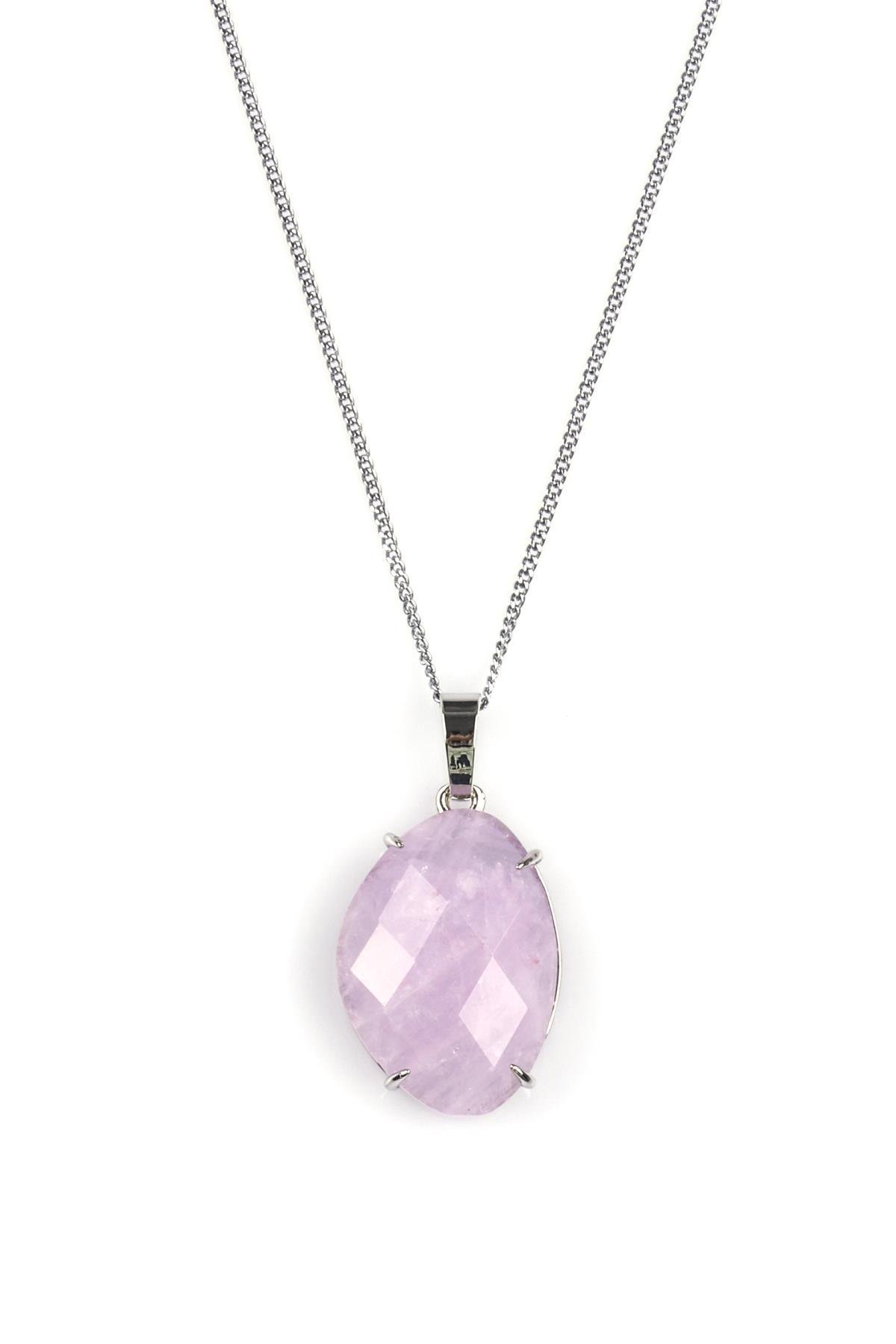 Ametist Doğal Taş Gümüş Renkli Kolye