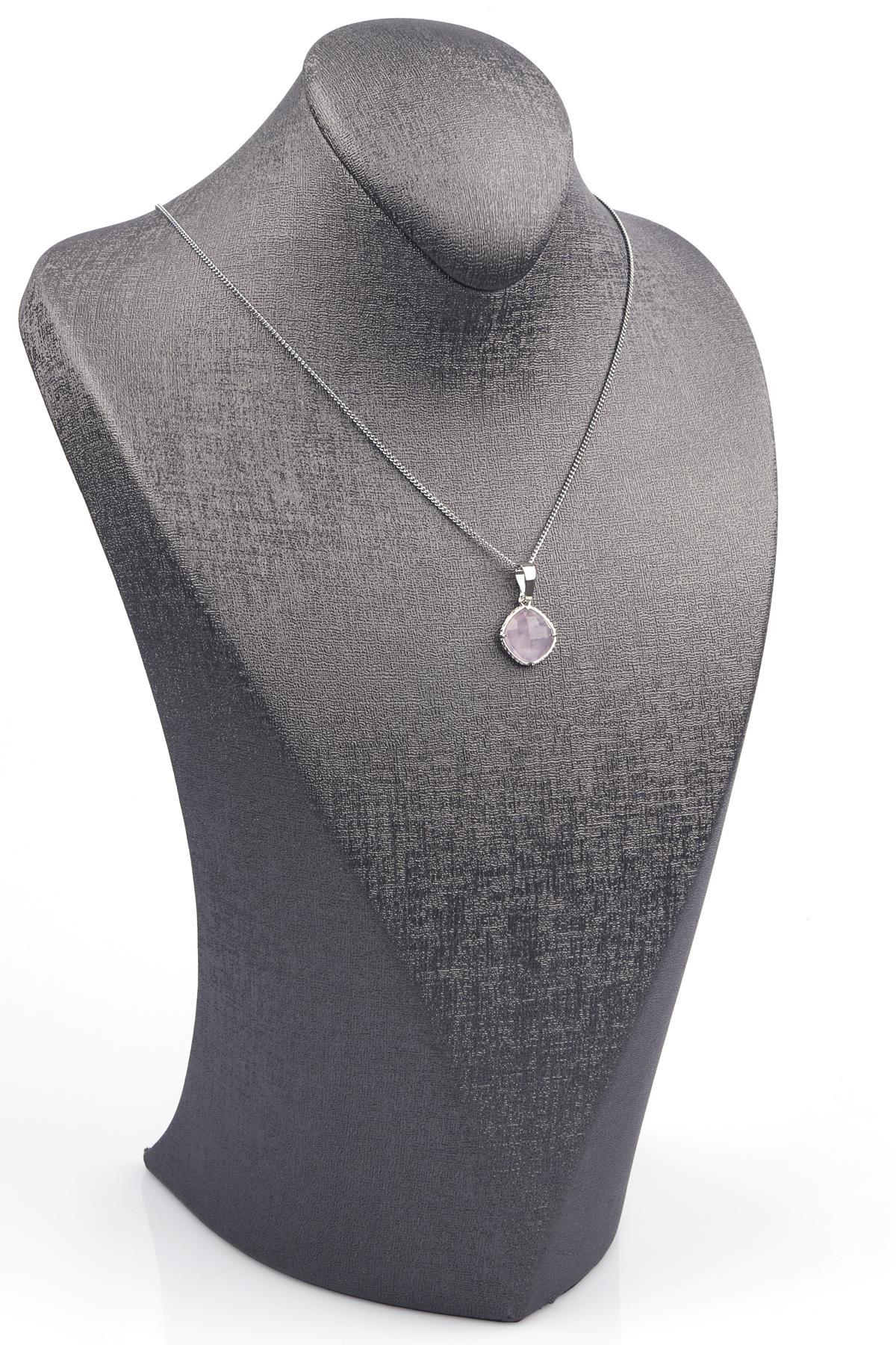 Ametist Doğal Taş Gümüş Renkli Kolye