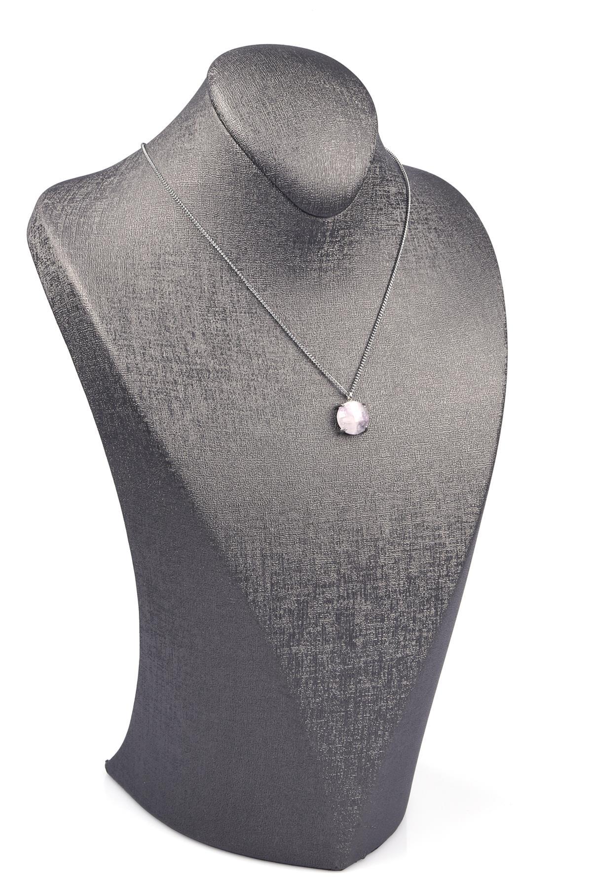 Ametist Doğal Taş Gümüş Renkli Kolye