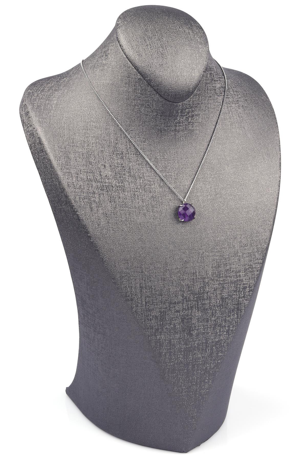 Ametist Doğal Taş Gümüş Renkli Kolye