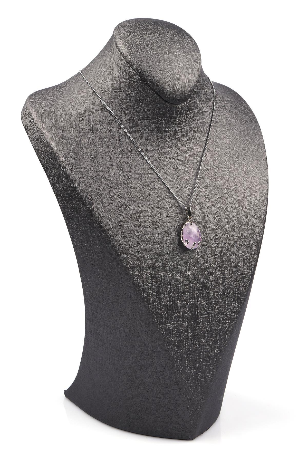 Ametist Doğal Taş Gümüş Renkli Kolye