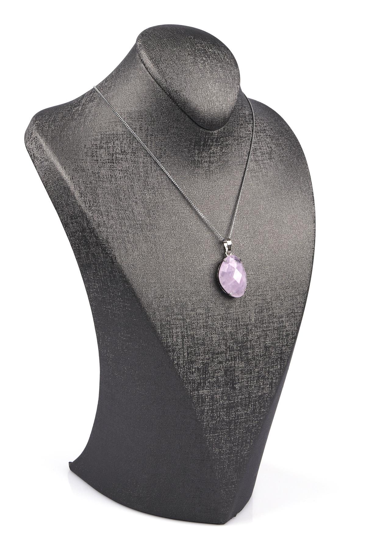 Ametist Doğal Taş Gümüş Renkli Kolye