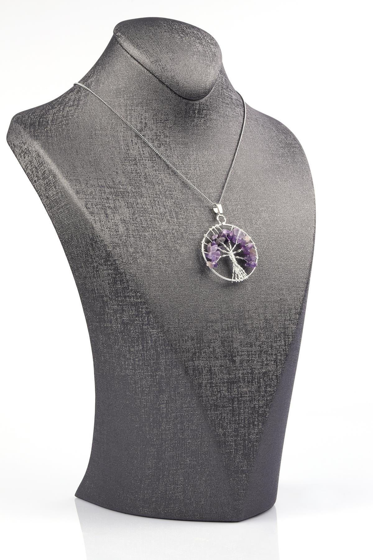 Ametist Doğal Taş Hayat Ağacı Tel Sarmalı Kolye