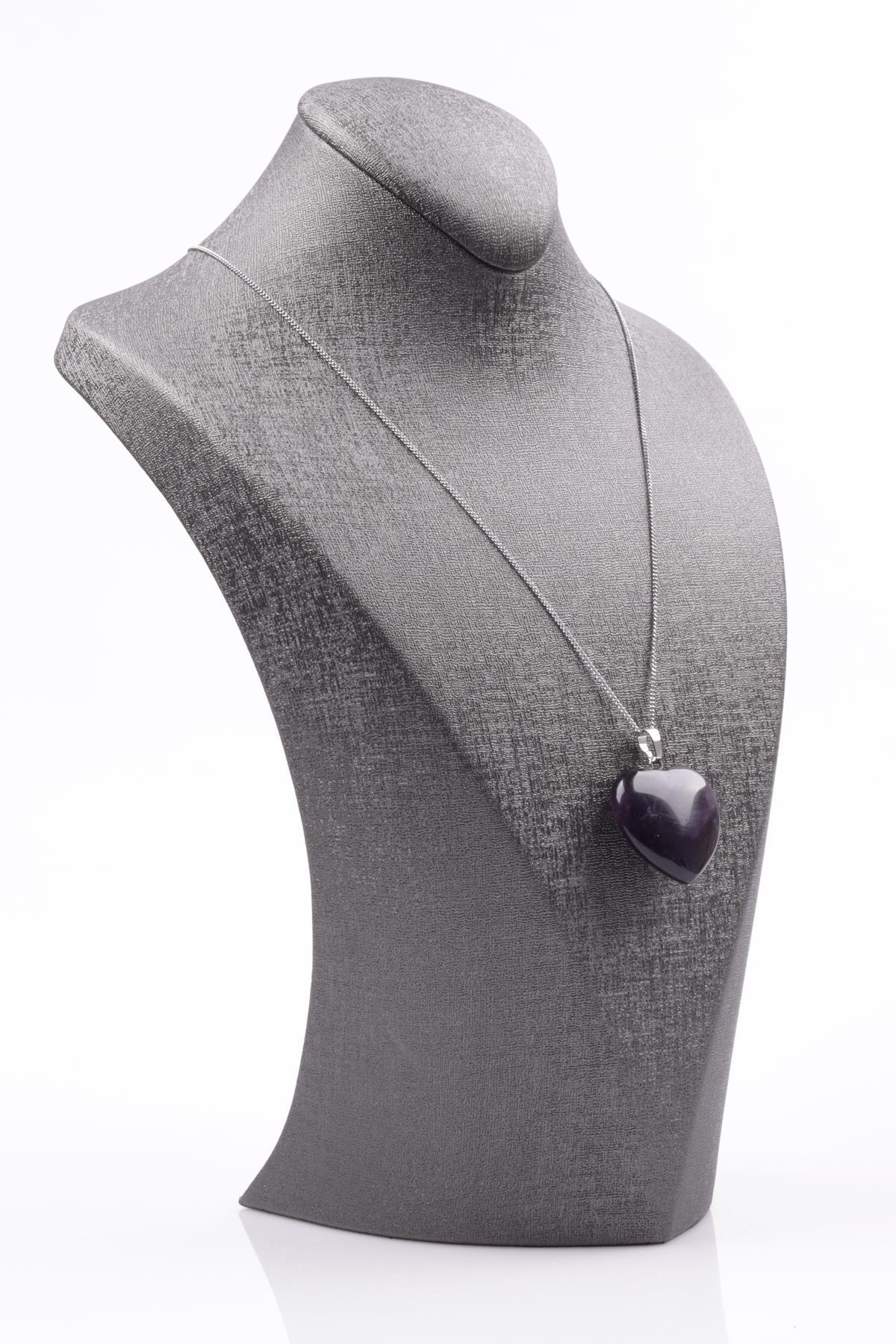 Ametist Doğal Taş Kalp Kolye