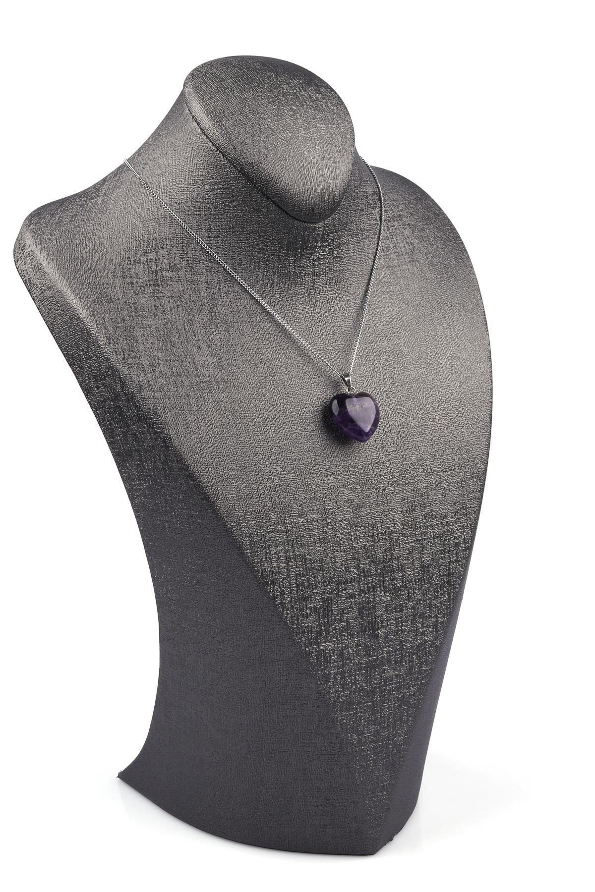 Ametist Doğal Taş Kalp Model Kolye