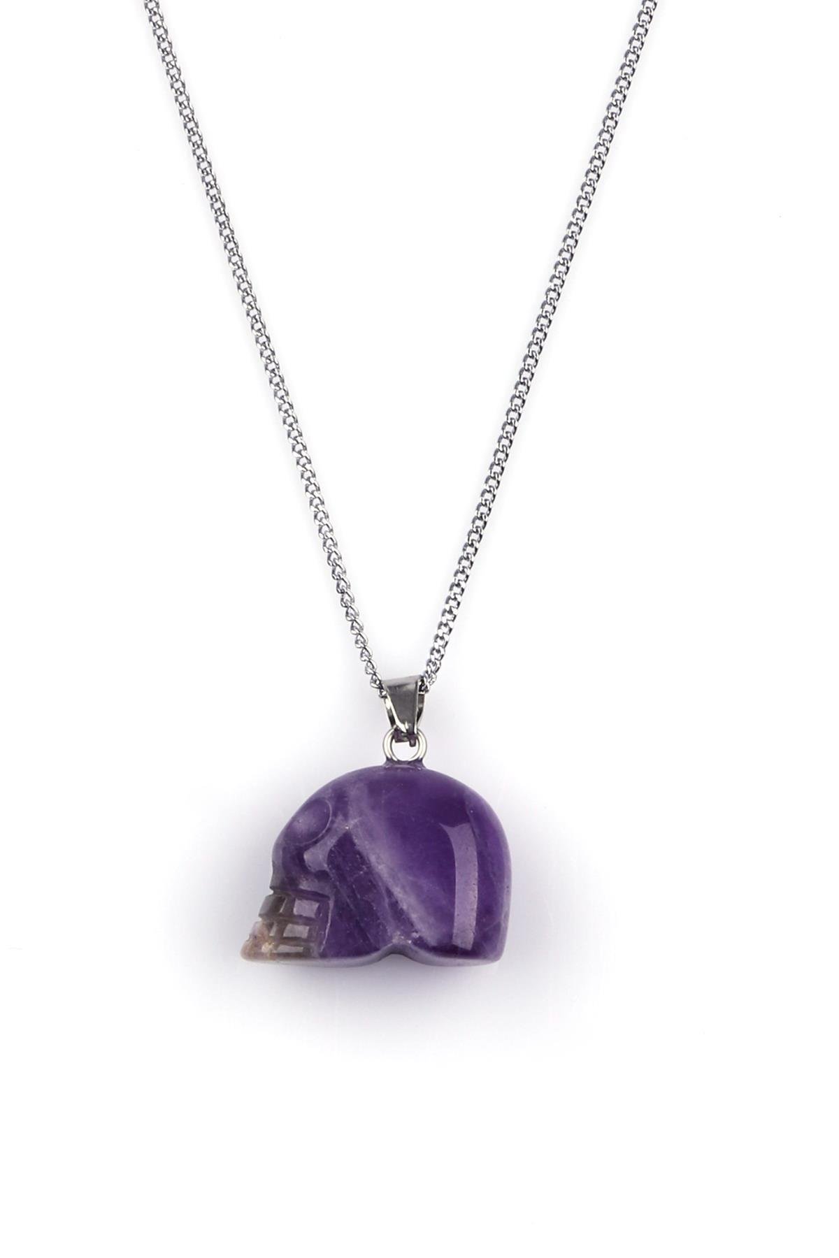 Ametist Doğal Taş Kuru Kafa Model Kolye