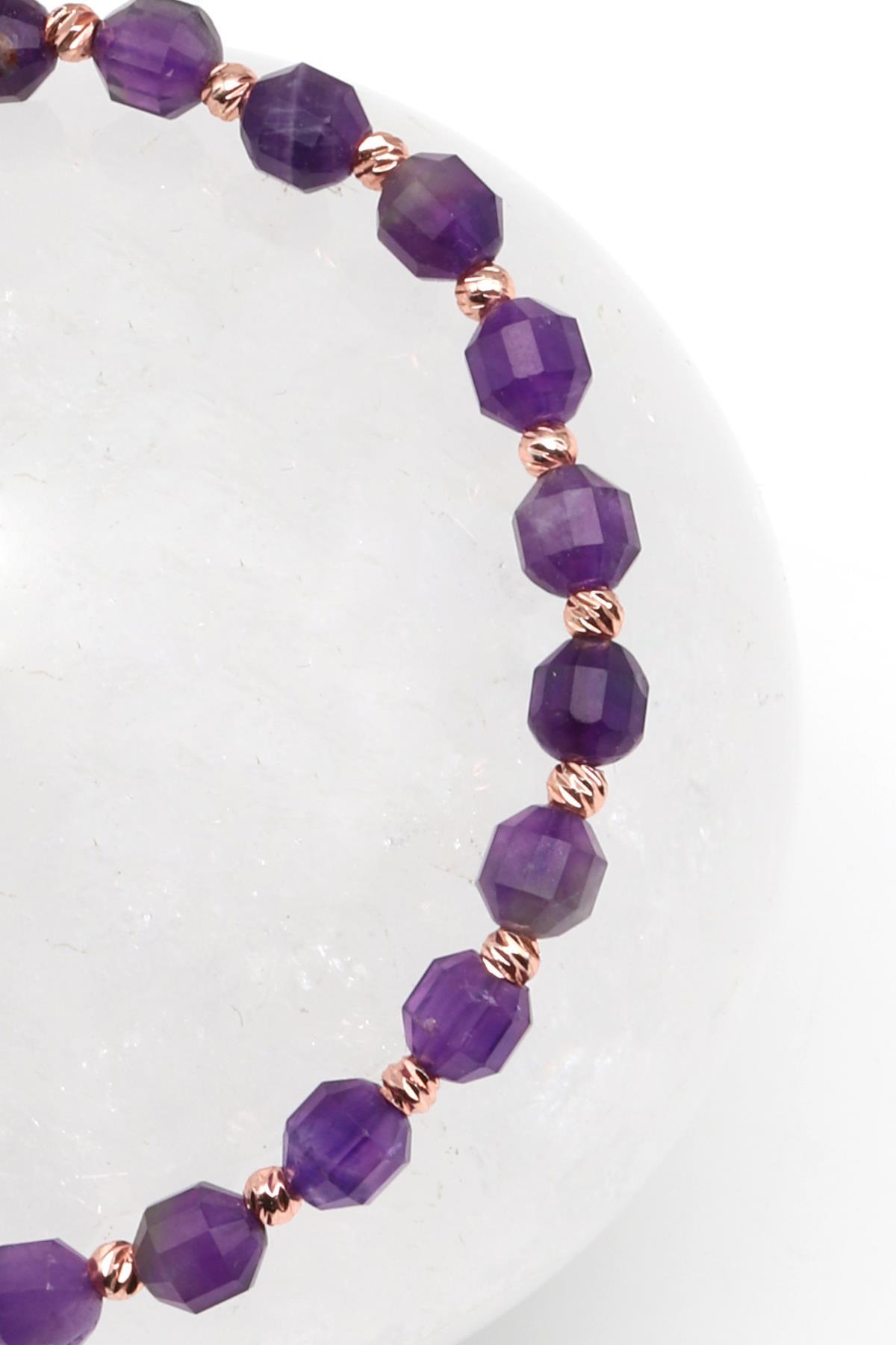 Ametist Doğal Taş Makrome Örme Bileklik Hexagonel Kesim