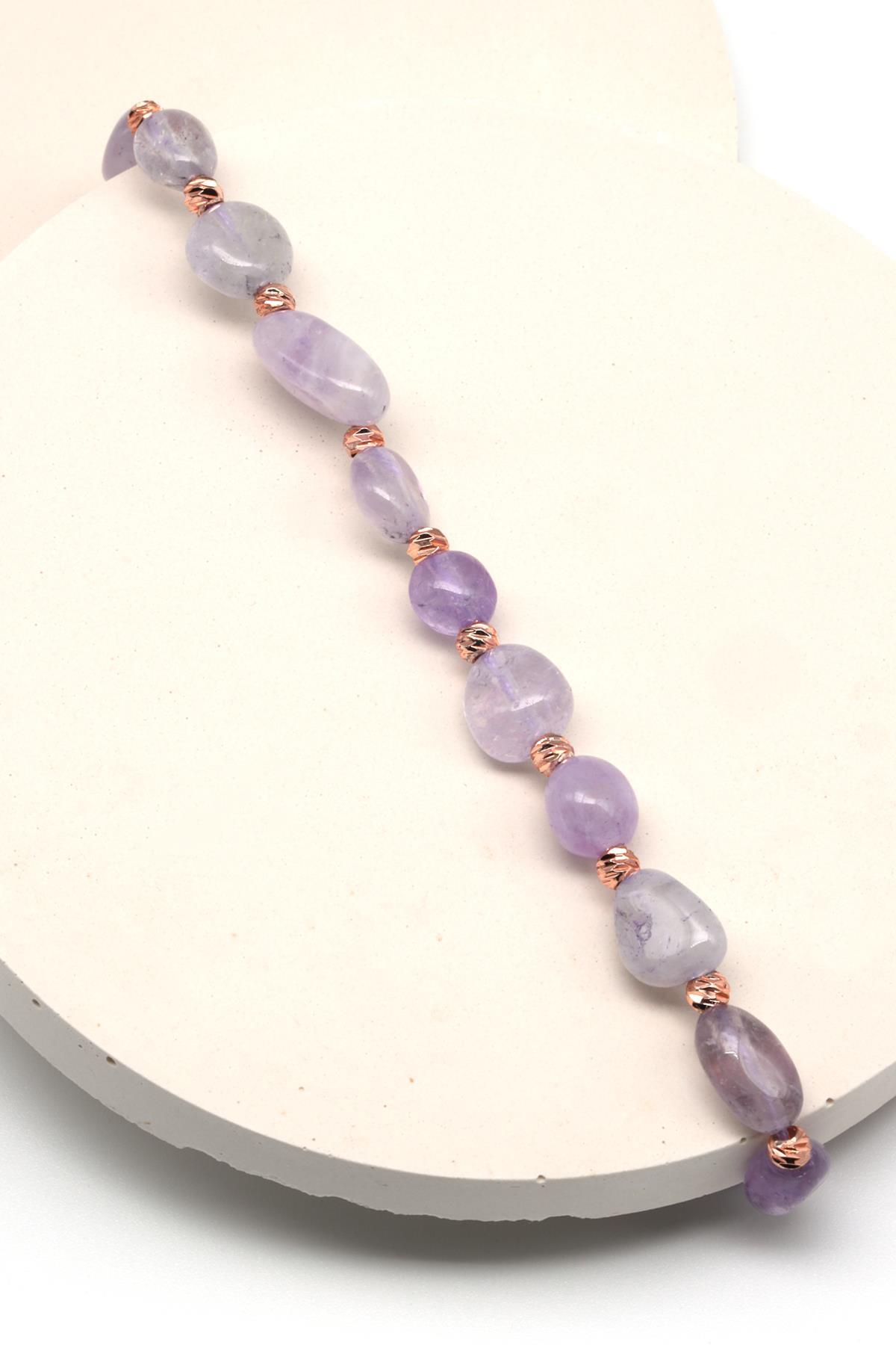 Ametist Doğal Taş Makrome Örme Bileklik Mercimek Kesim