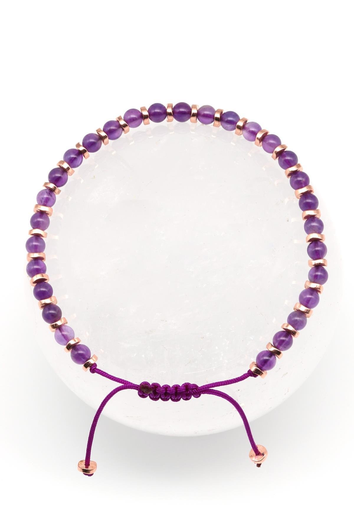 Ametist Doğal Taş Makrome Örme Bileklik