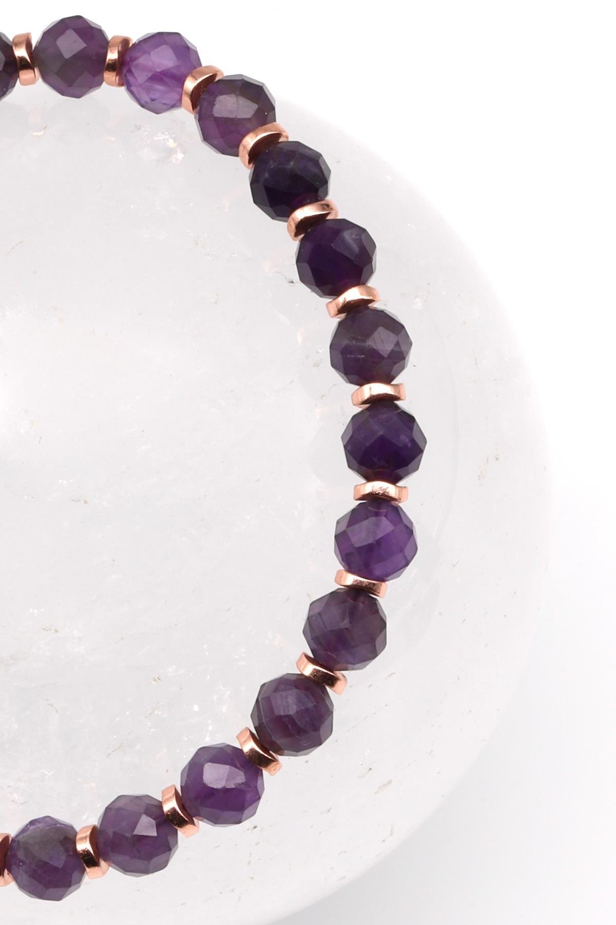 Ametist Doğal Taş Makrome Örme Bileklik Fasetli Kesim