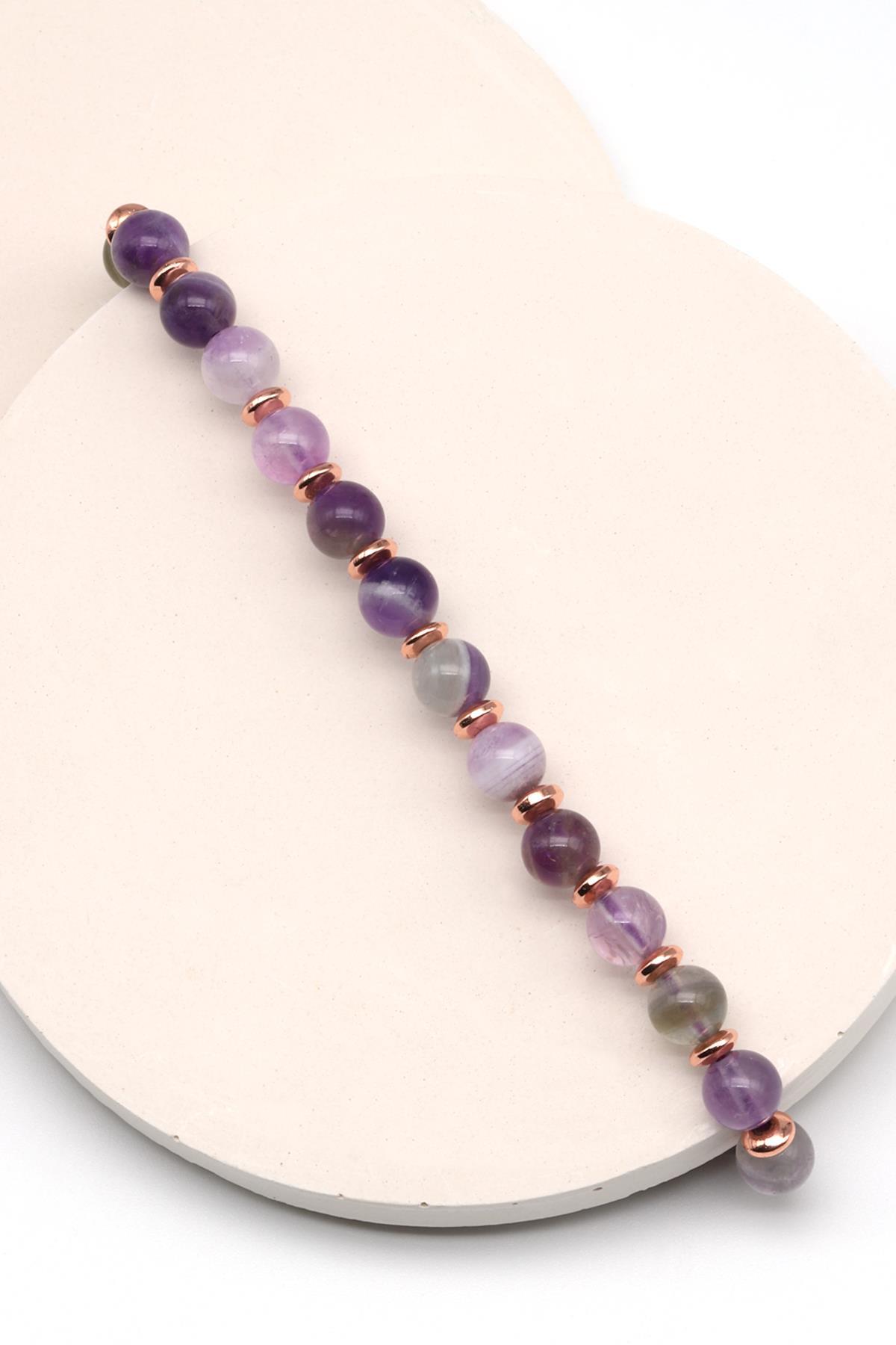 Ametist Doğal Taş Makrome Örme Bileklik Küre Kesim