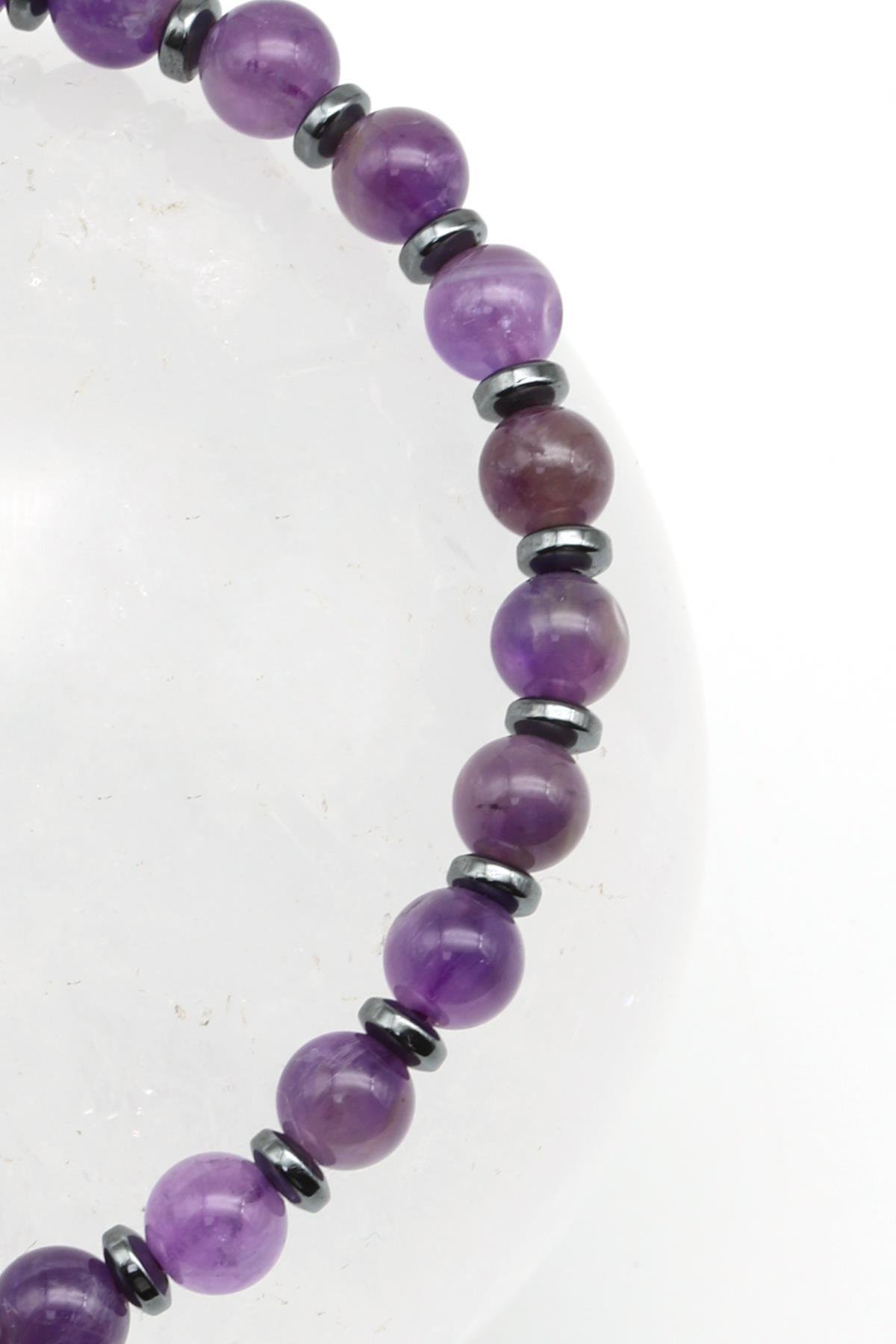 Ametist Doğal Taş Makrome Örme Bileklik