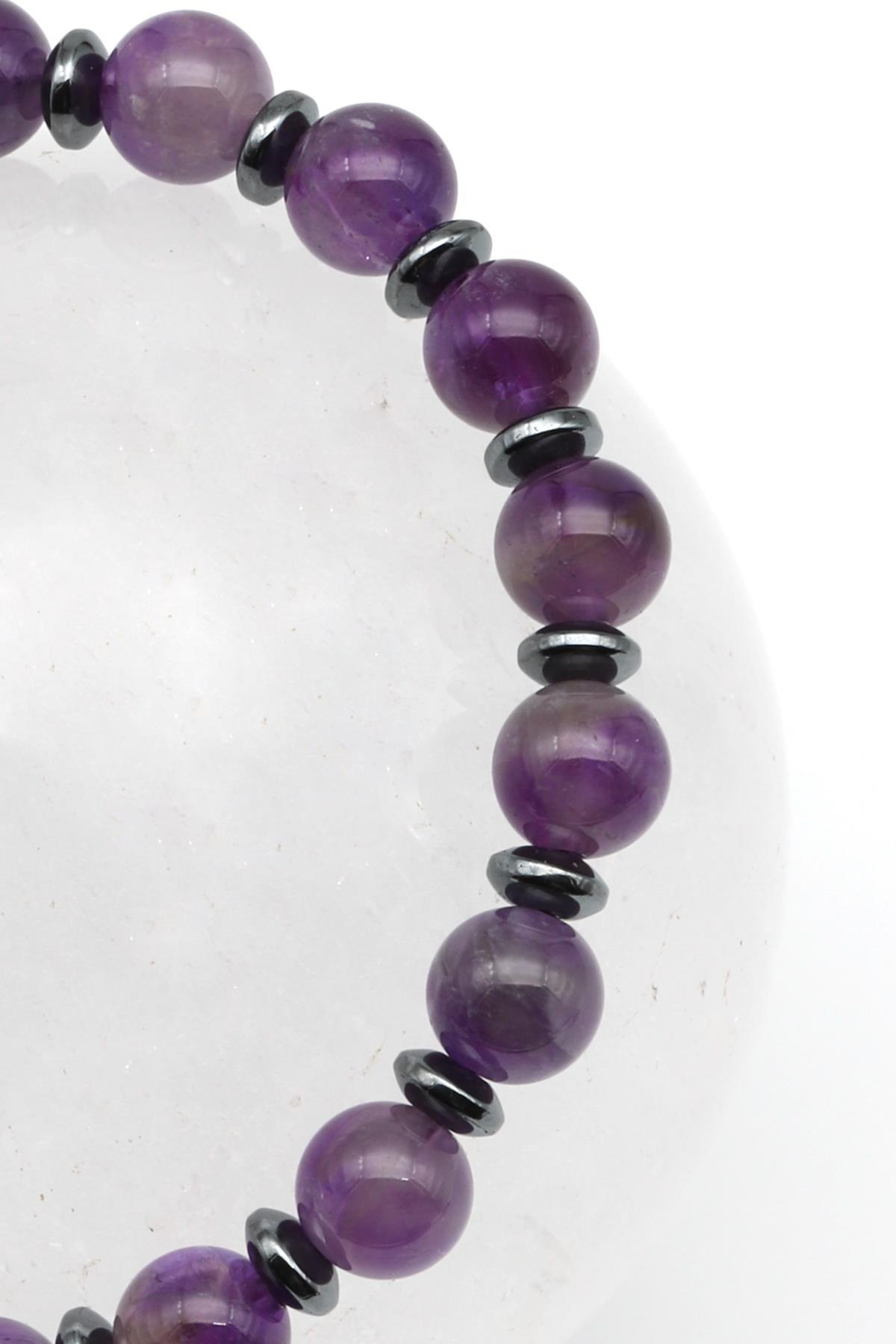 Ametist Doğal Taş Makrome Örme Bileklik