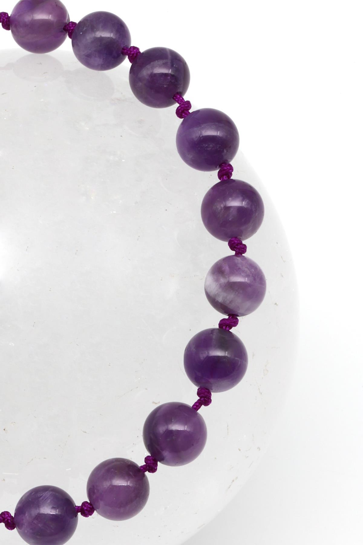 Ametist Doğal Taş Makrome Örme Bileklik Küre Kesim