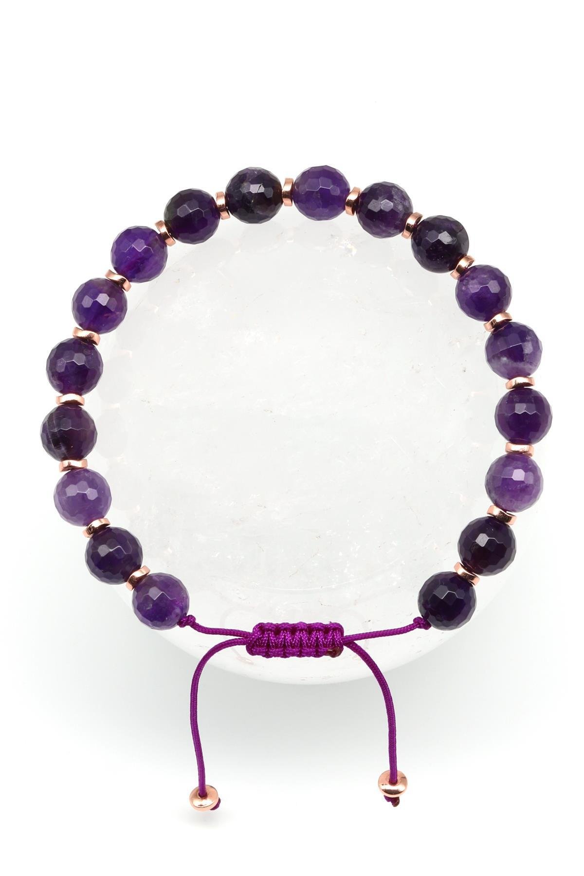 Ametist Doğal Taş Makrome Örme Bileklik