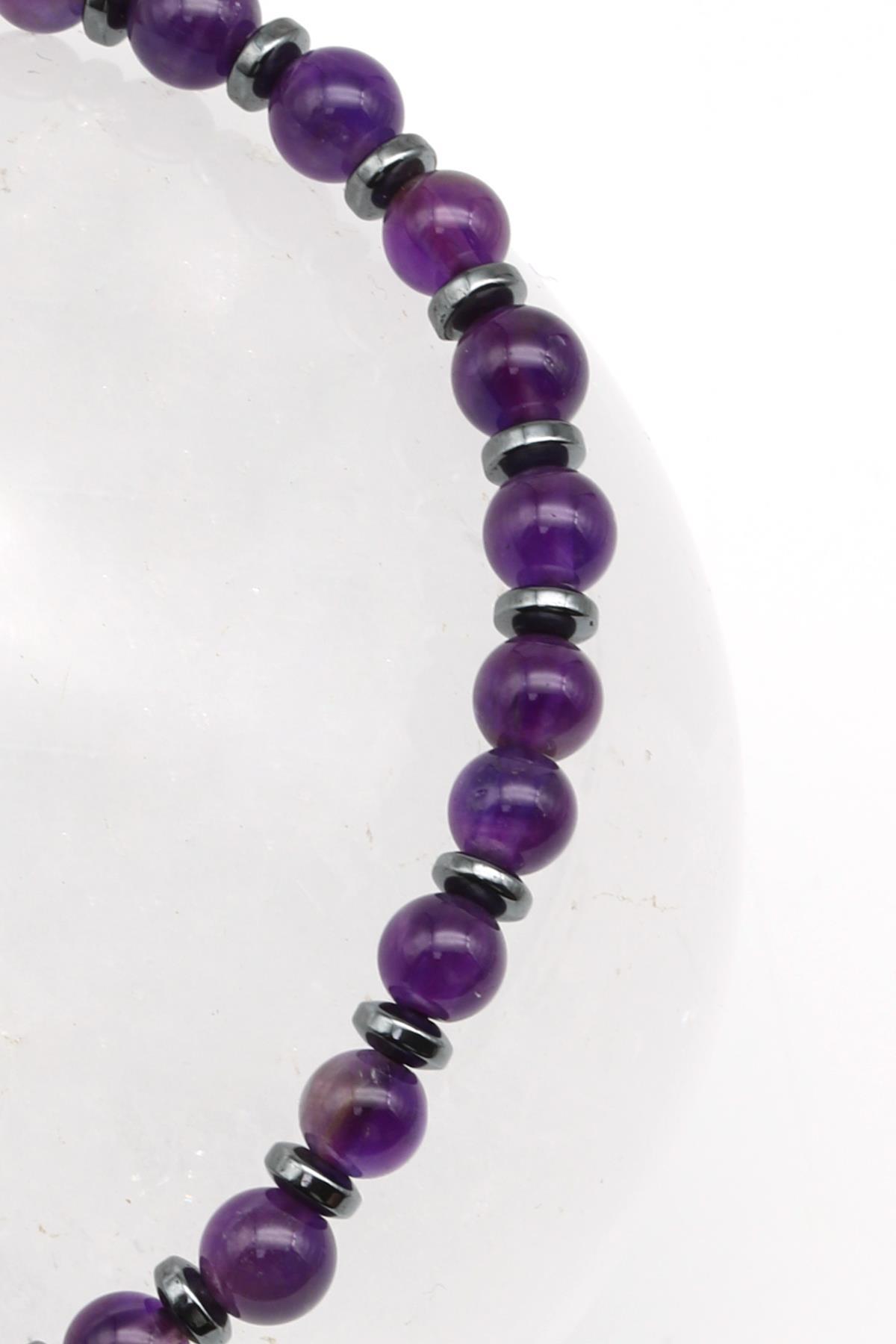 Ametist Doğal Taş Makrome Örme Bileklik