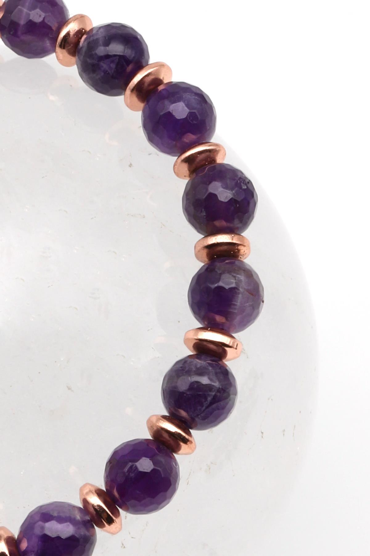 Ametist Doğal Taş Makrome Örme Bileklik Fasetli Kesim