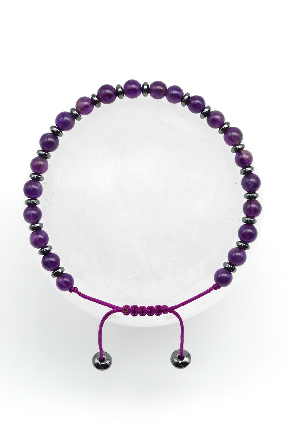 Ametist Doğal Taş Makrome Örme Bileklik