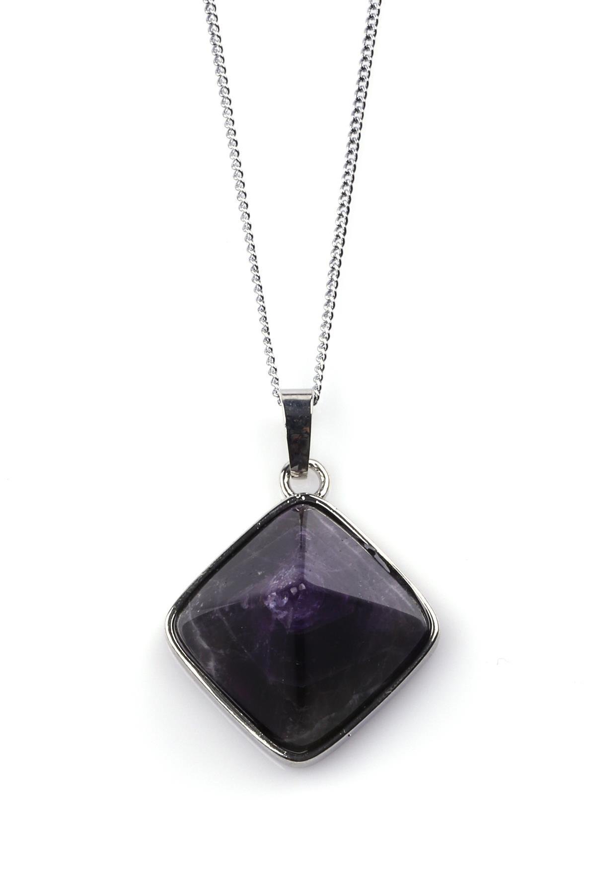 Ametist Doğal Taş Piramit Model Kolye