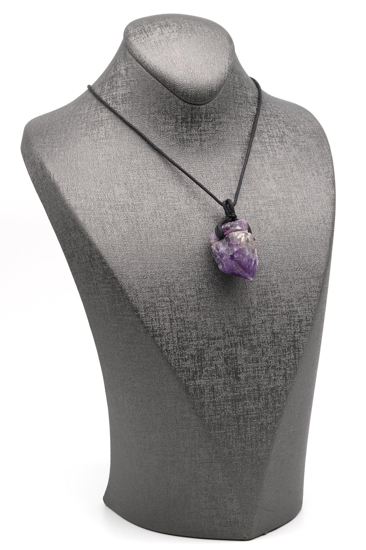 Ametist Doğal Taş Siyah İpli Kolye