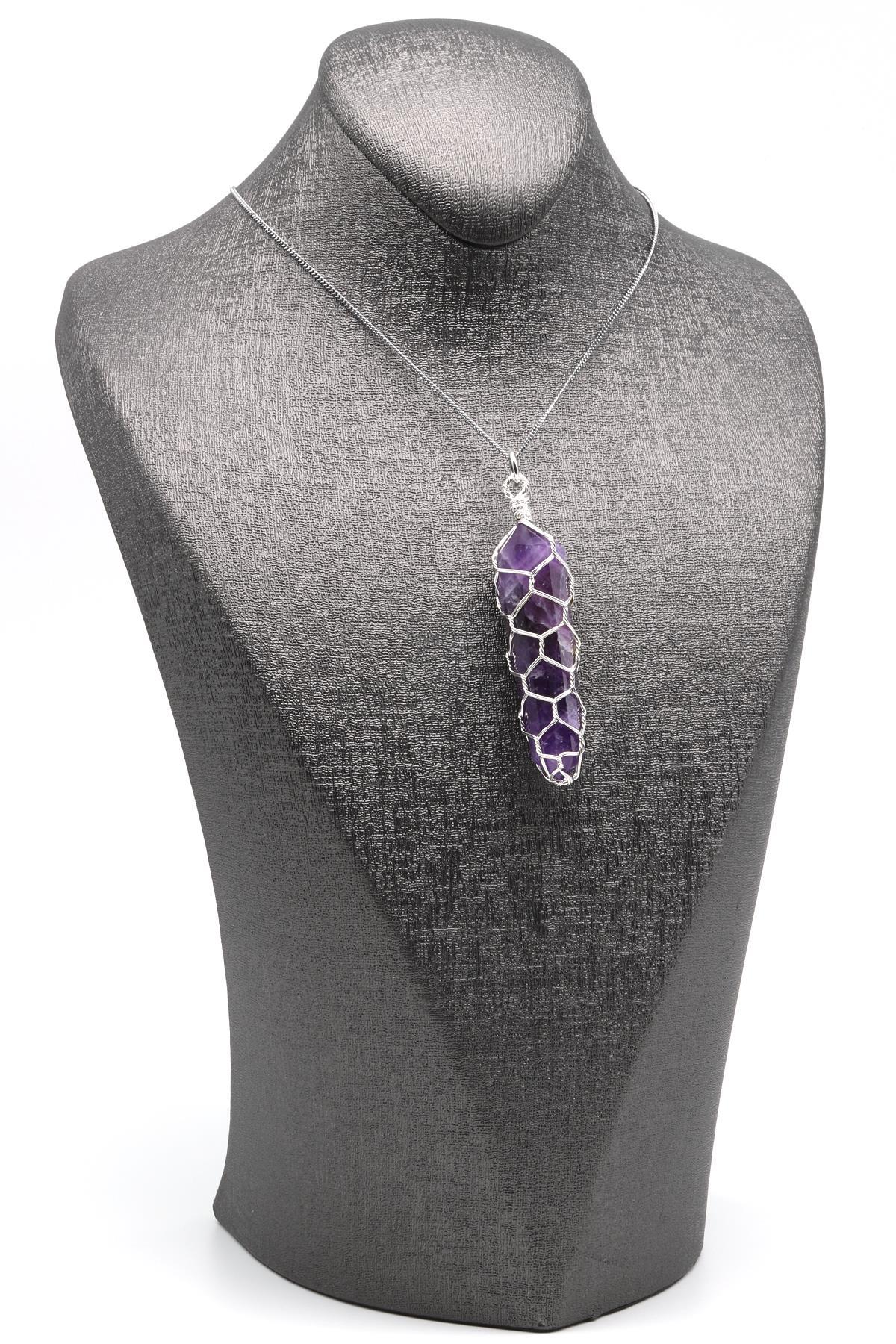 Ametist Doğal Taş Tel Sarmalı Kolye