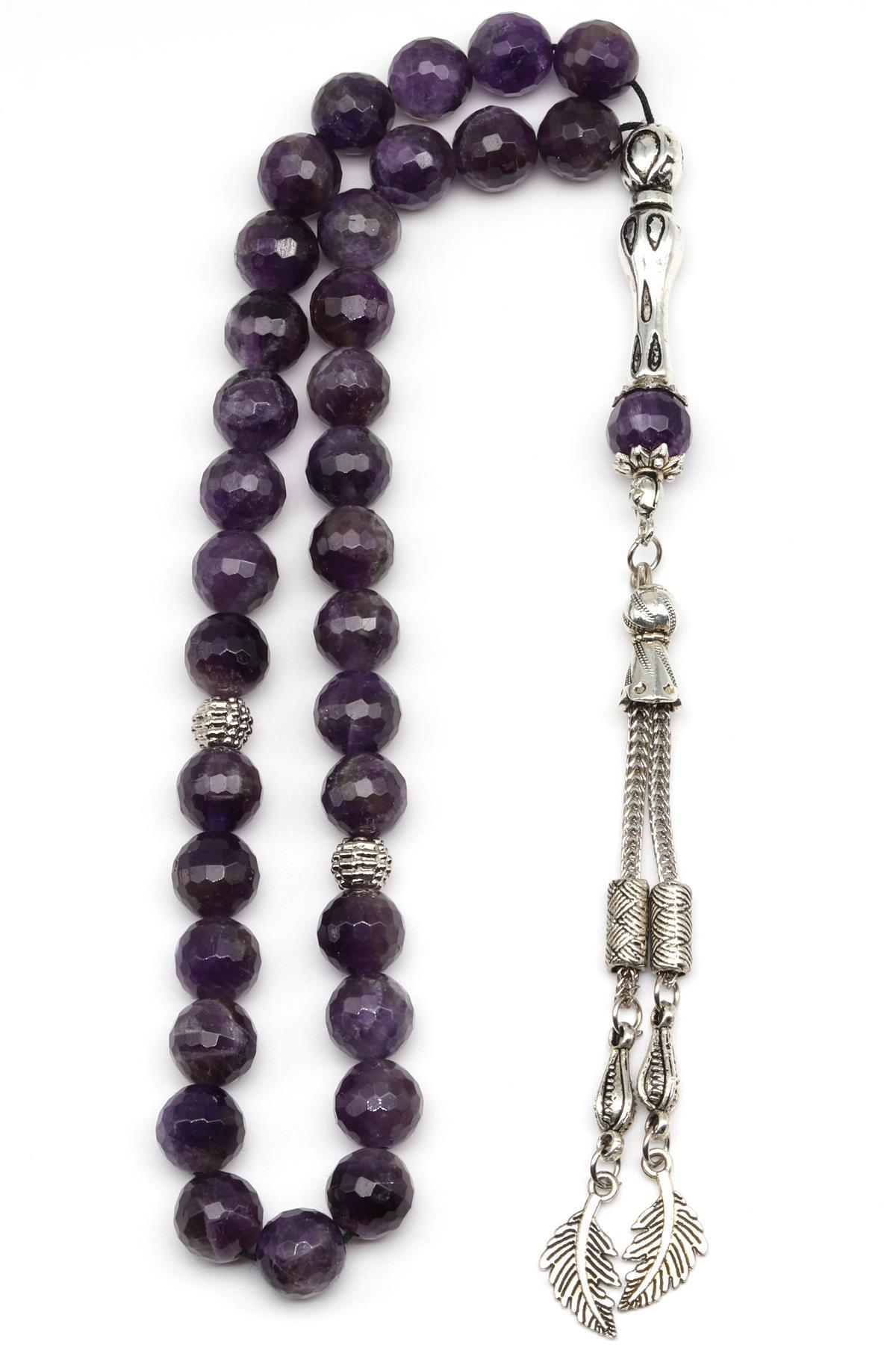 Ametist Doğal Taş Tesbih 10 mm Fasetli Küre Kesim