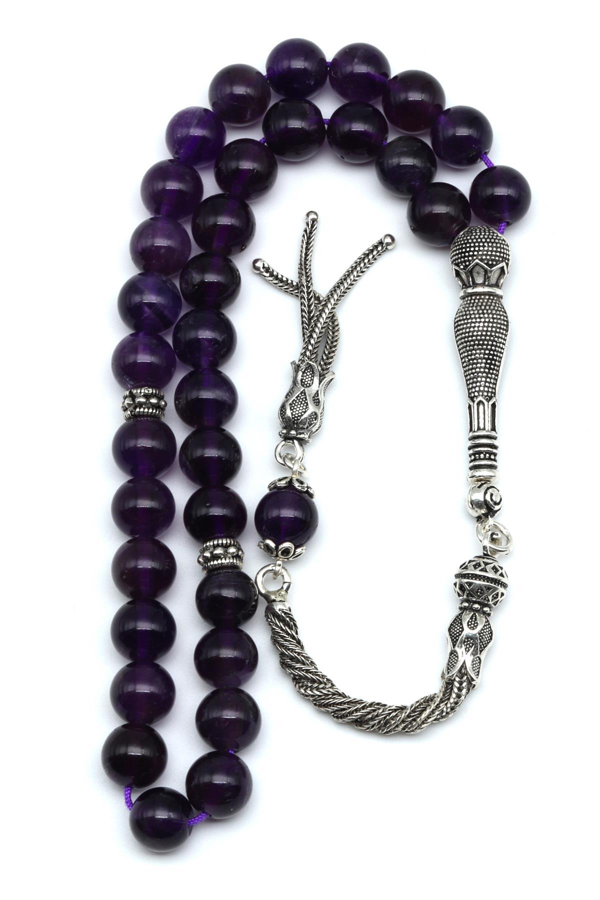 Ametist Doğal Taş Tesbih 925 Ayar Gümüş 8 mm Küre Kesim