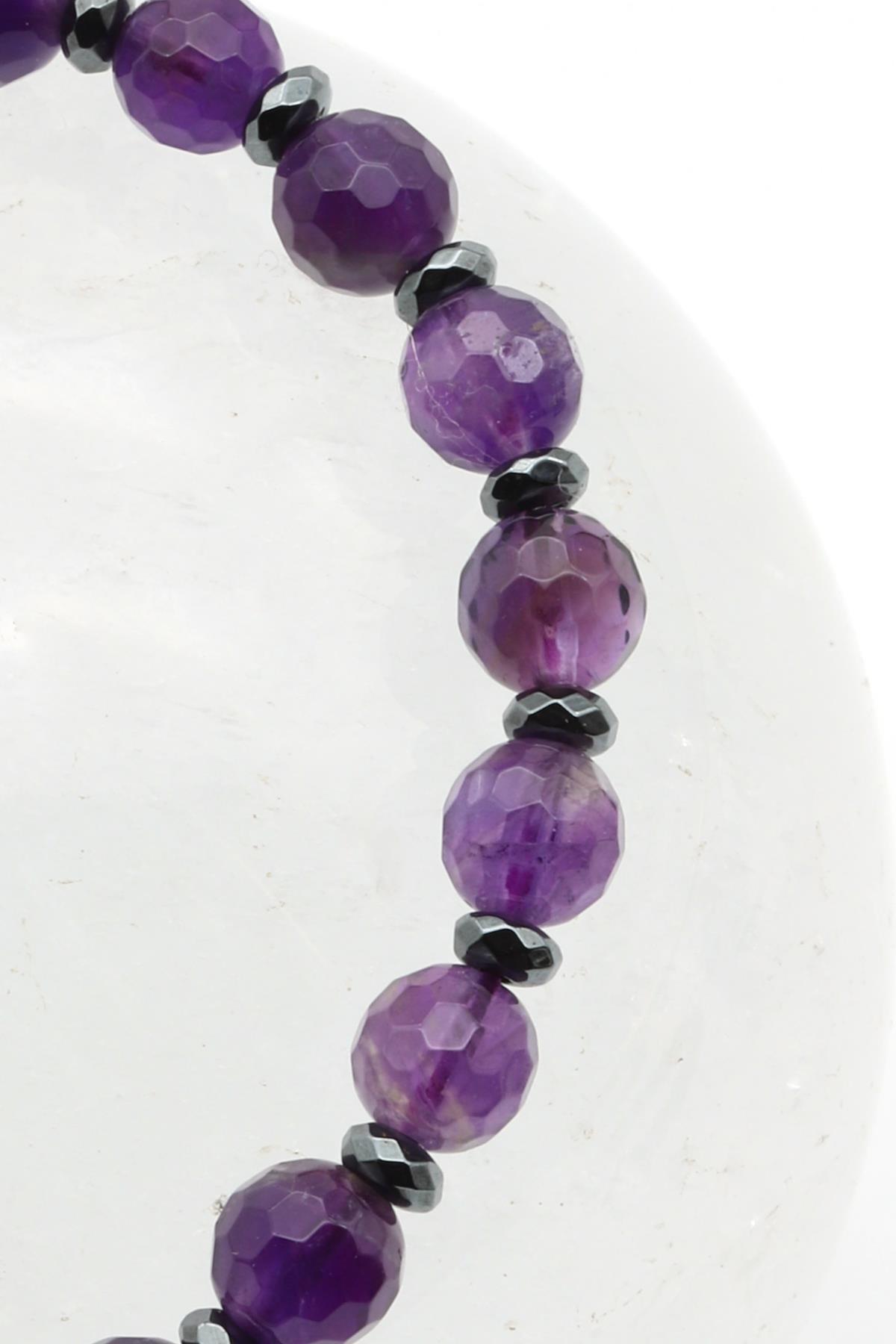 Ametist - Hematit Doğal Taş Makrome Örme Bileklik