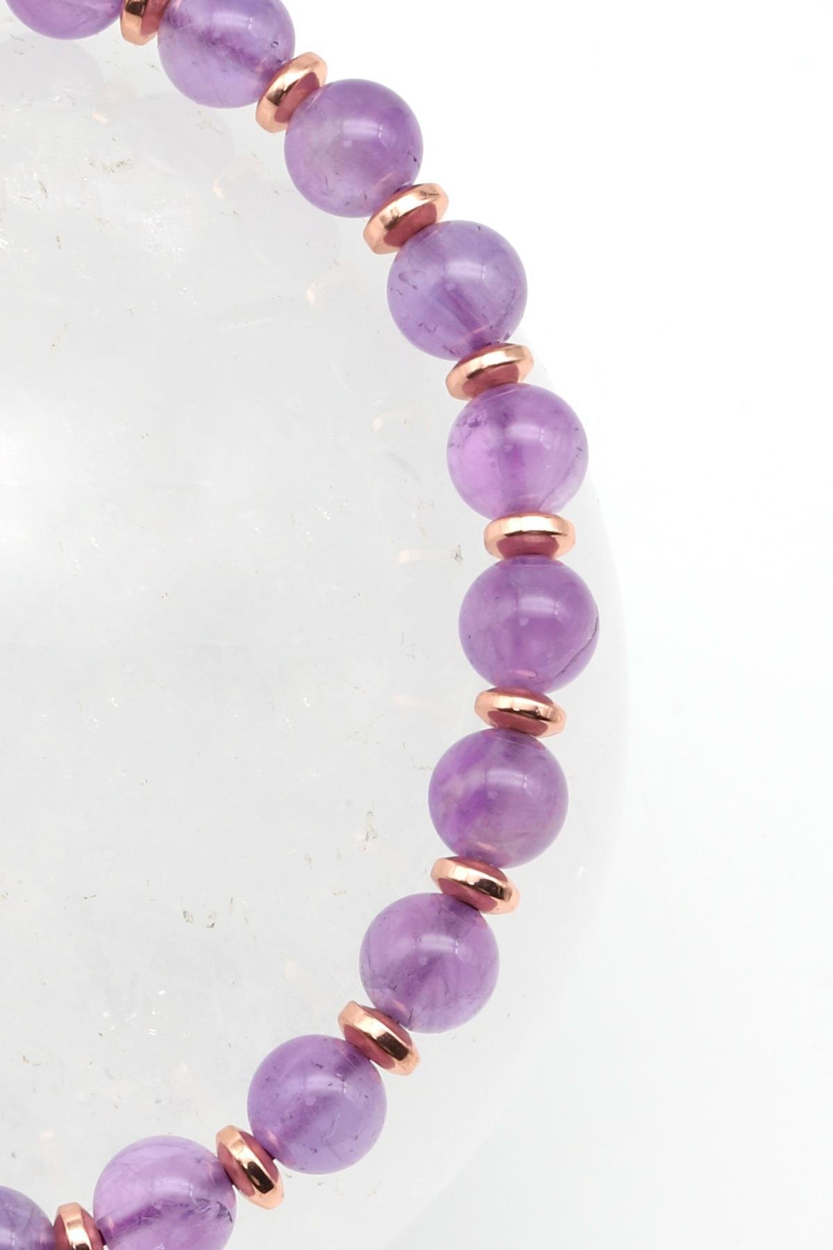 Ametist - Hematit Doğal Taş Makrome Örme Bileklik