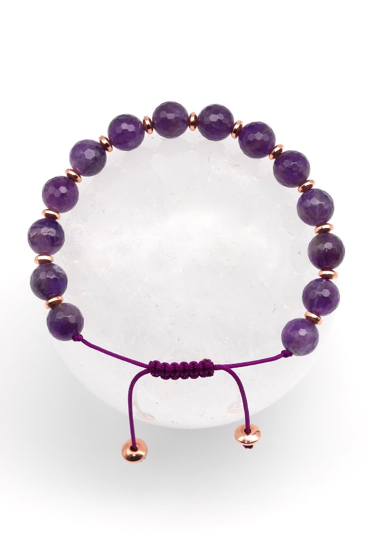 Ametist - Hematit Doğal Taş Makrome Örme Bileklik