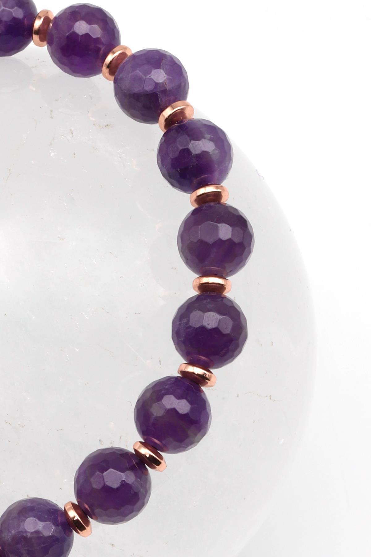 Ametist - Hematit Doğal Taş Makrome Örme Bileklik