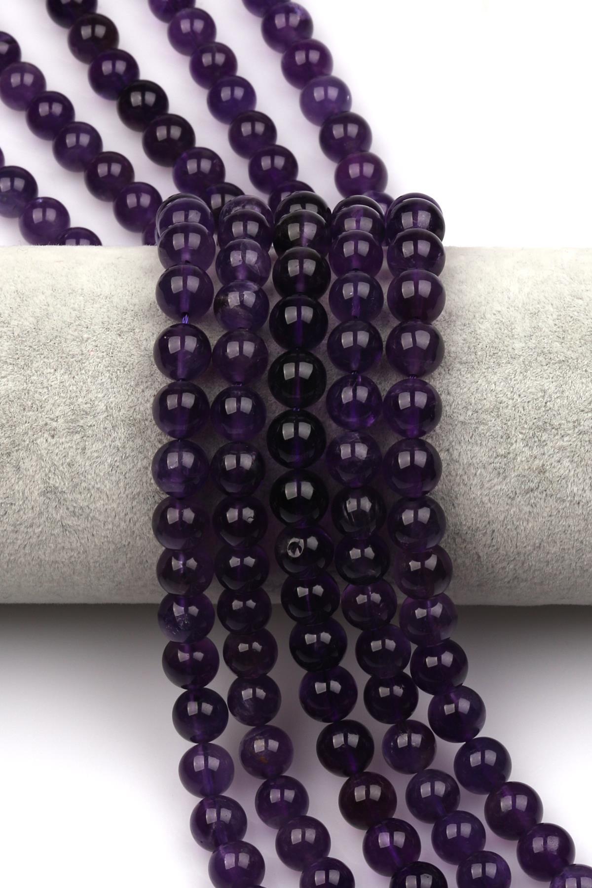 Ametist Kalite Doğal Taş Dizi 8 mm Küre Kesim