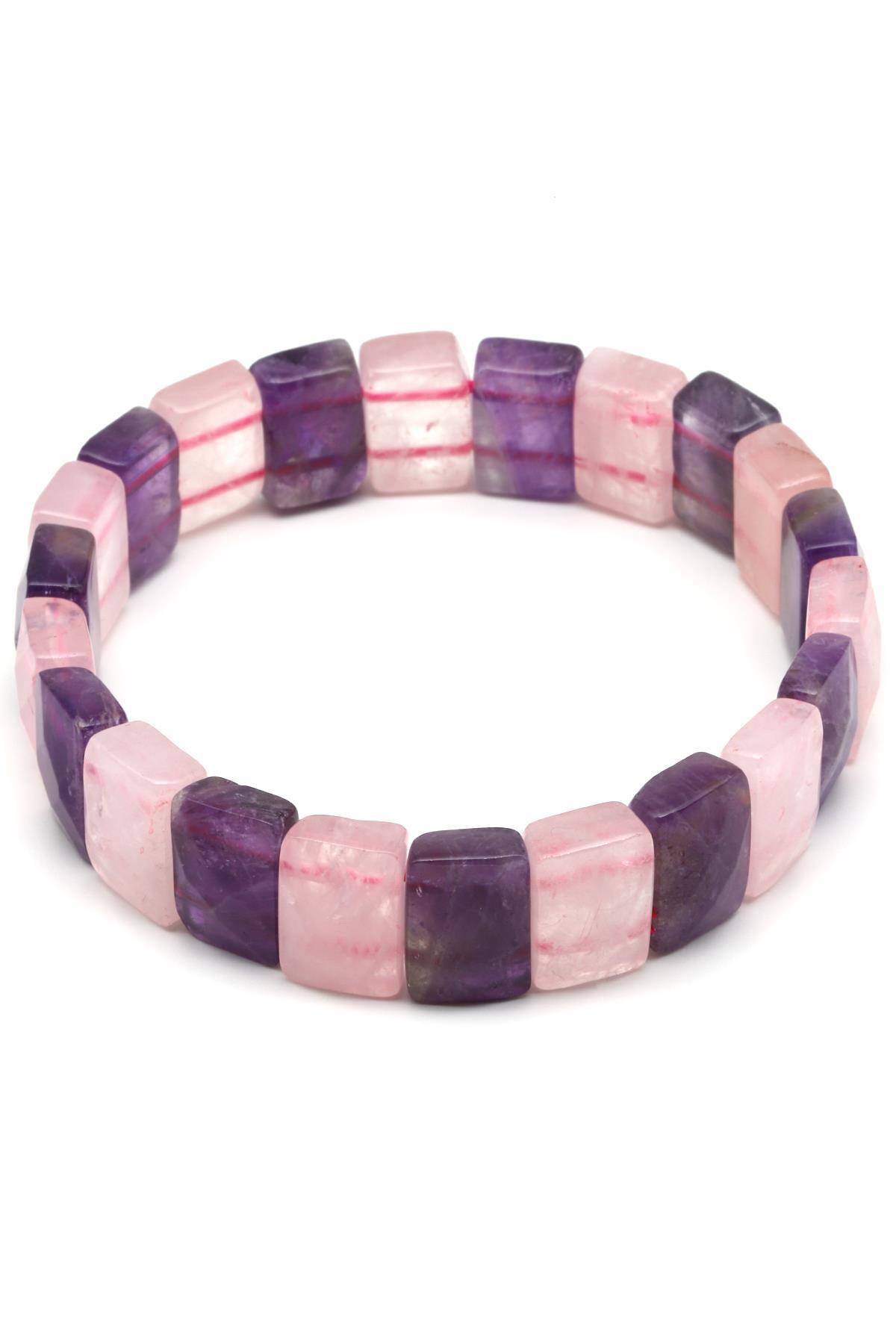 Ametist - Pembe Kuvars Doğal Taş Bileklik 9 x 14 mm Özel Kesim