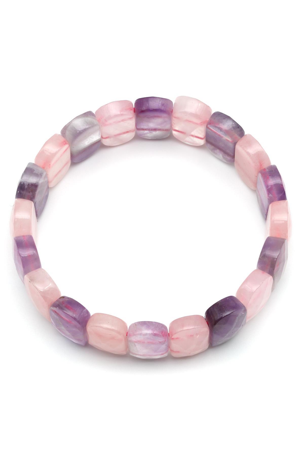 Ametist - Pembe Kuvars Doğal Taş Bileklik 10 x 20 mm Özel Kesim