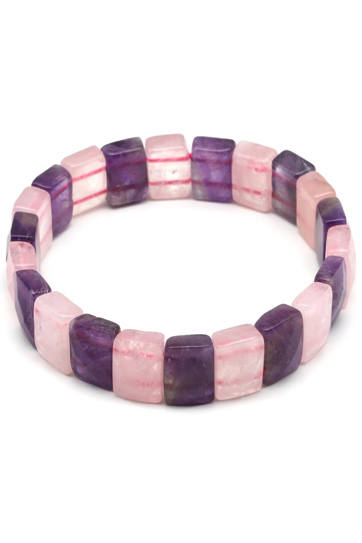 Ametist - Pembe Kuvars Doğal Taş Bileklik 9 x 14 mm Özel Kesim