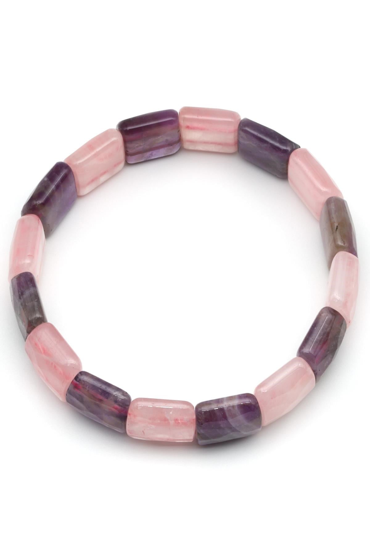 Ametist - Pembe Kuvars Doğal Taş Bileklik 13 x 15 mm Özel Kesim