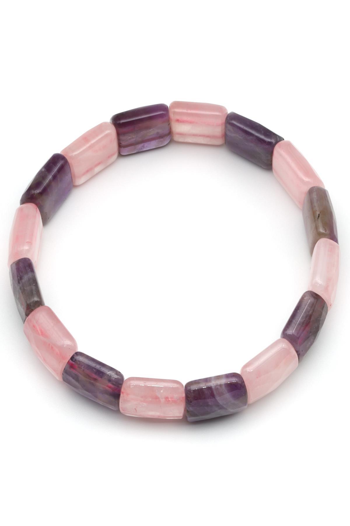 Ametist - Pembe Kuvars Doğal Taş Bileklik 13 x 15 mm Özel Kesim