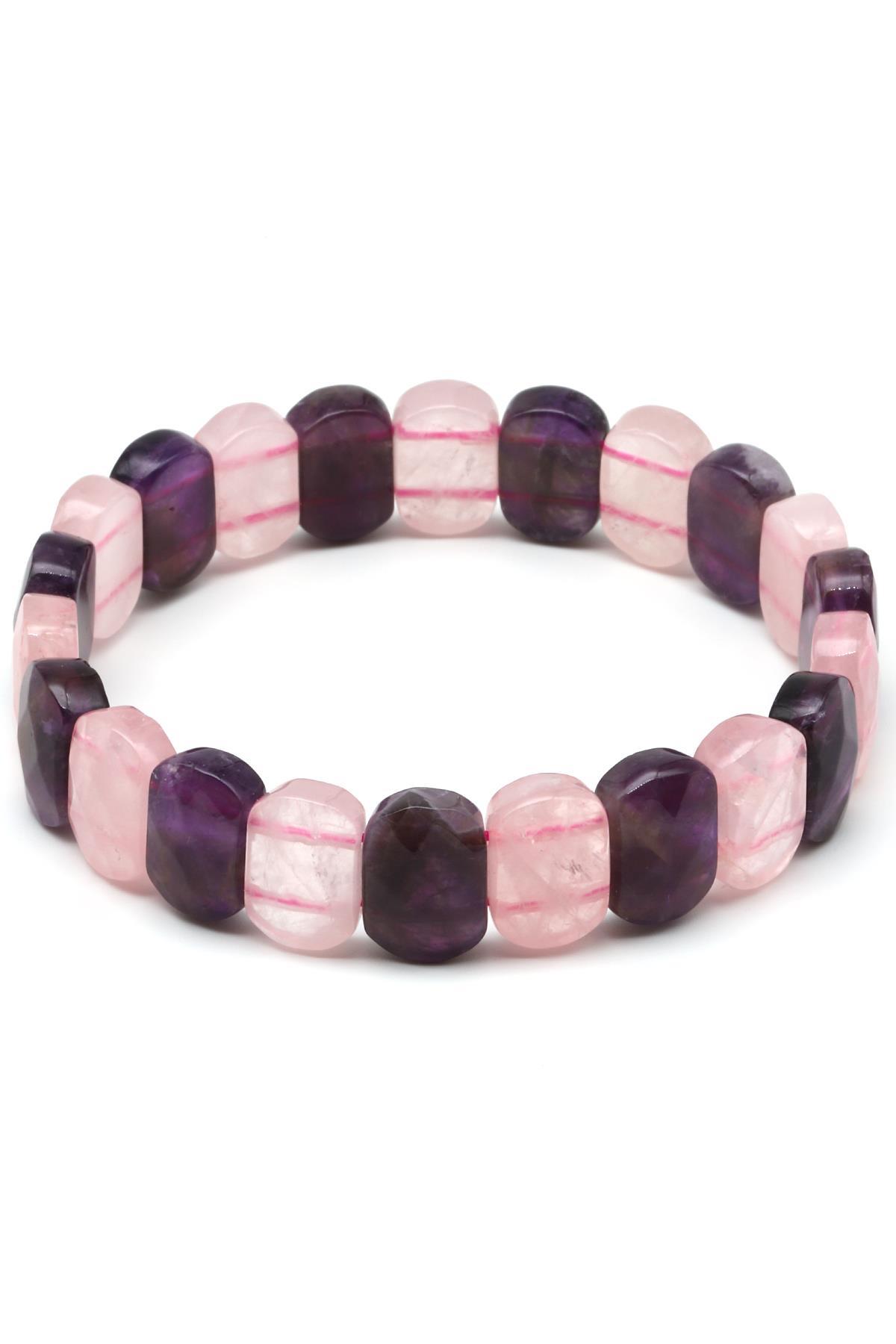 Ametist-Pembe Kuvars Doğal Taş Bileklik 9 x 14 mm Özel Kesim