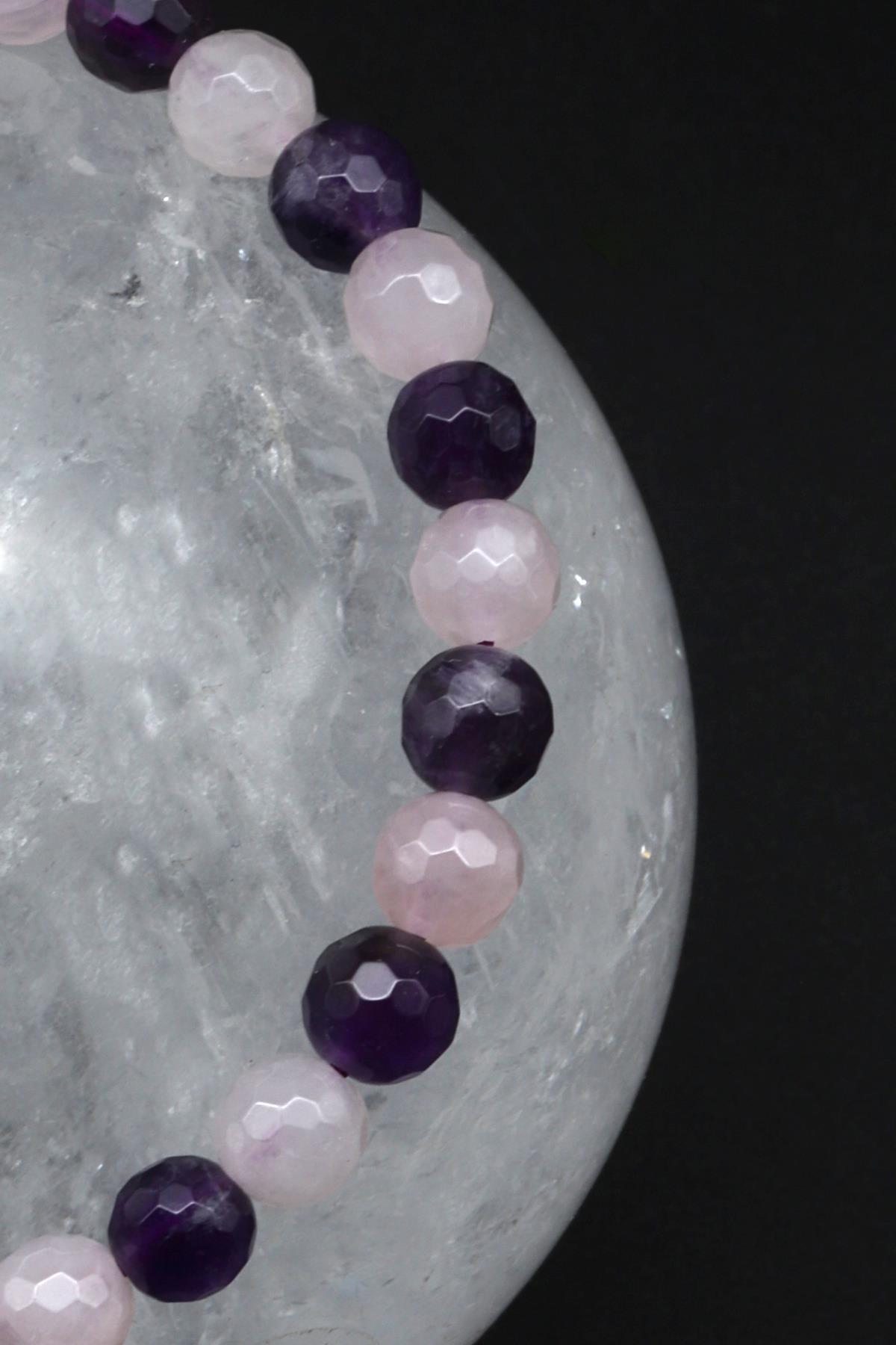 Ametist - Pembe Kuvars Doğal Taş Makrome Örme Bileklik