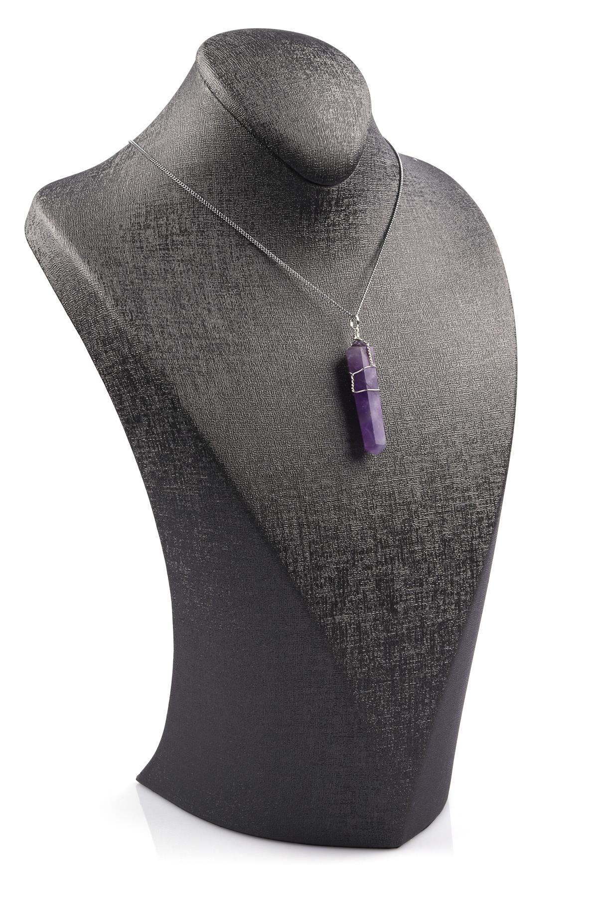 Ametist Taşı Doğal Taş Tel Sarmalı Kolye