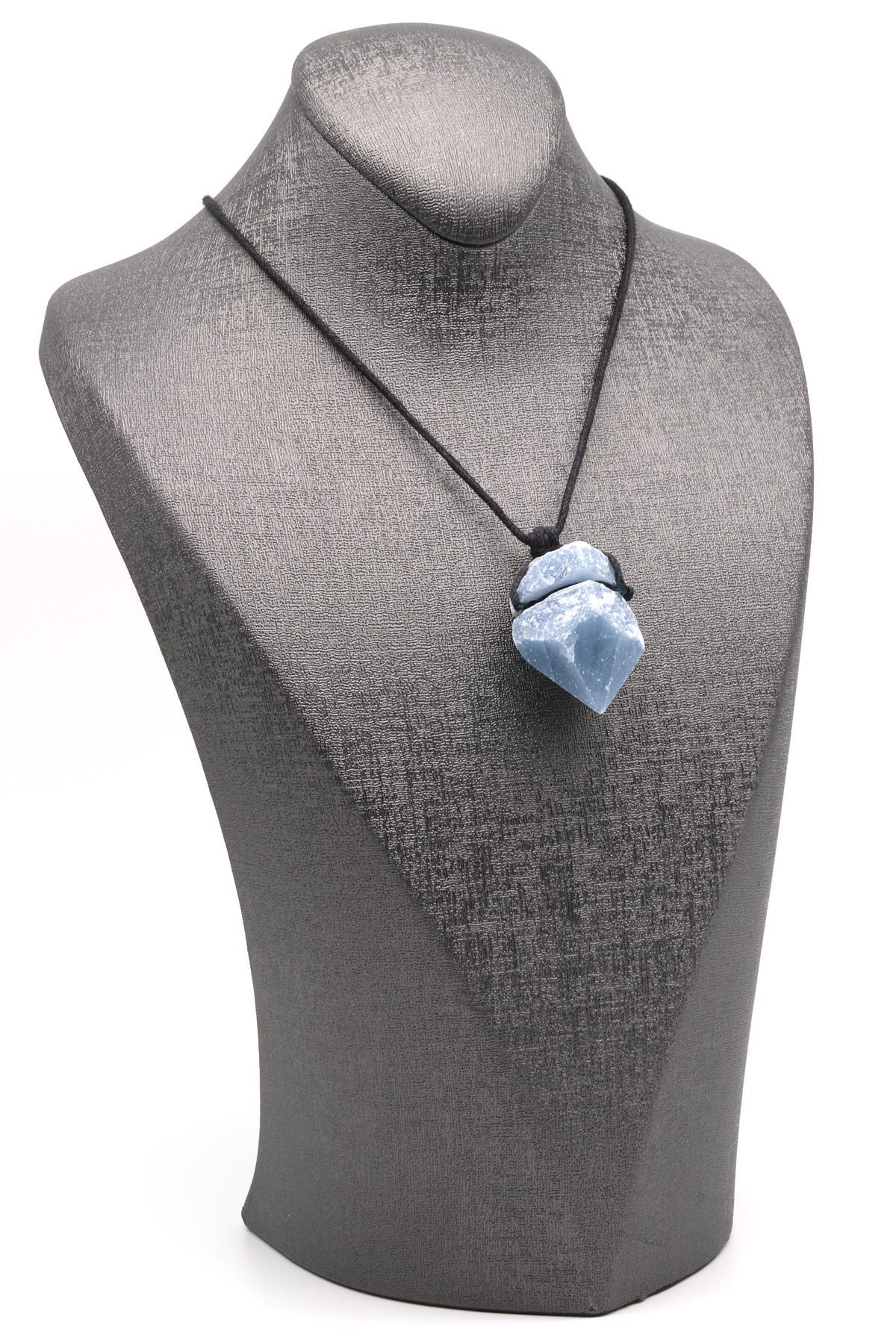 Anjelit Doğal Taş Siyah İpli Kolye