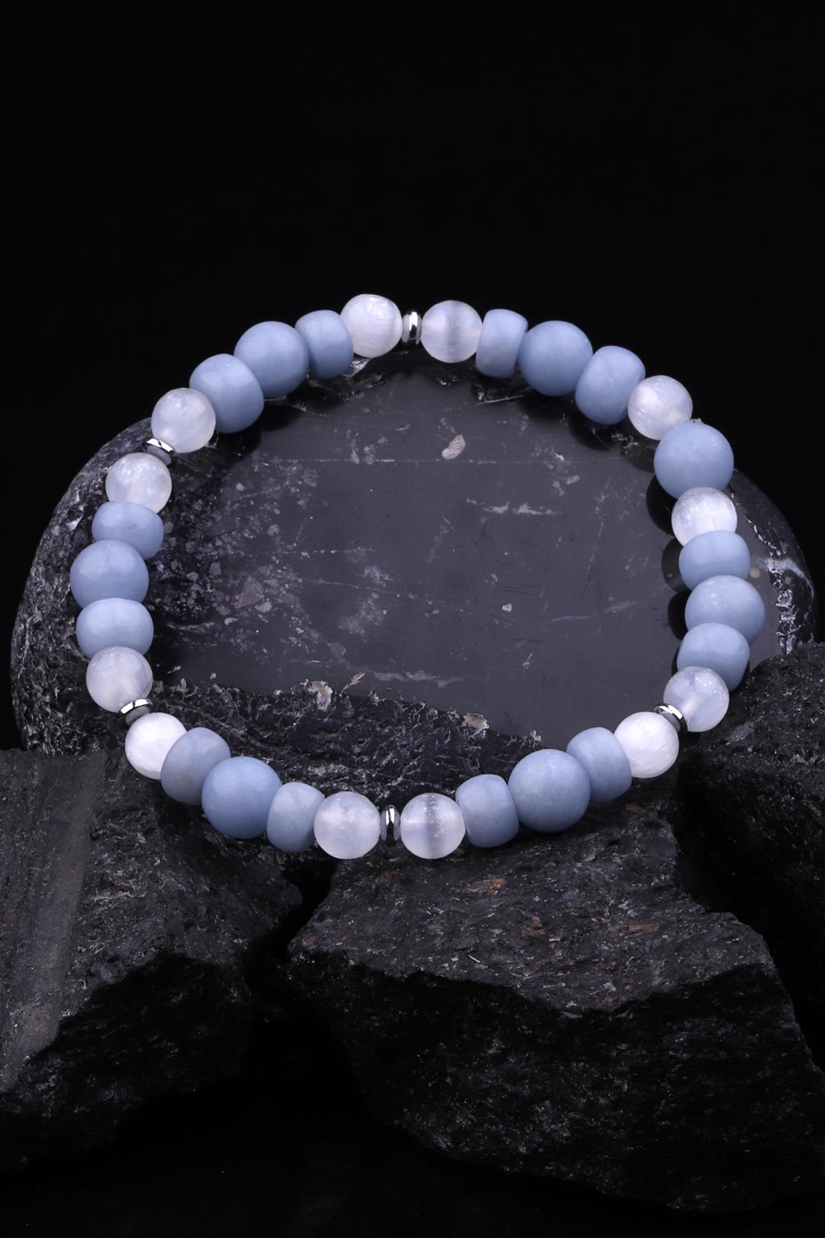 Anjelit - Selenit Doğal Taş Tasarım Bileklik