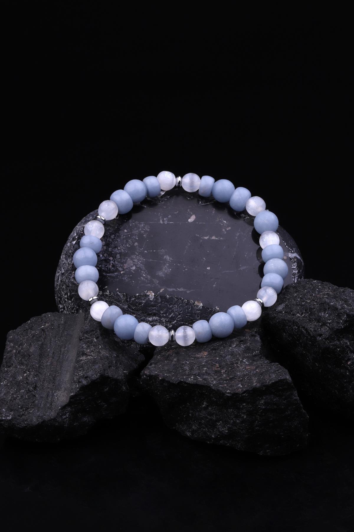 Anjelit - Selenit Doğal Taş Tasarım Bileklik